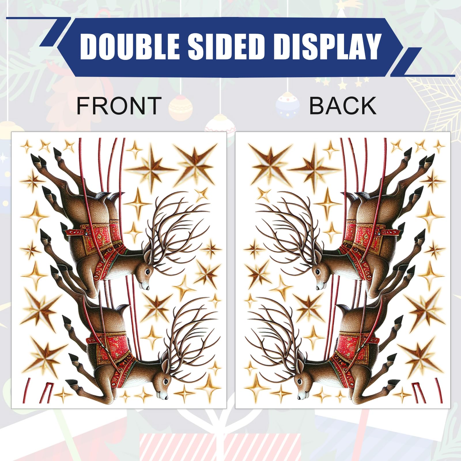 JarThenaAMCS Calcomanías de ventana de Navidad con diseño de renos de Papá Noel, calcomanías de vidrio de doble cara para decoración de fiestas en el hogar de Navidad, 6 hojas
