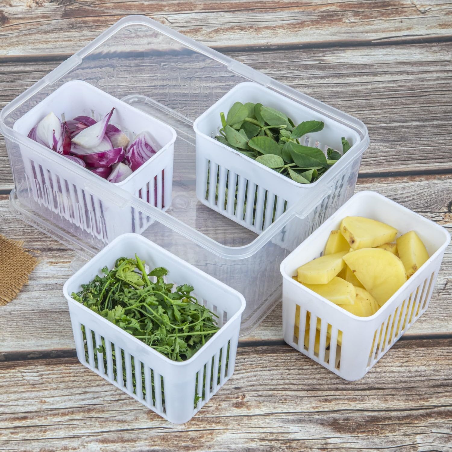Garth fridge storage boxes | fridge container for Kitchen Storage Set | Freezer Storage Containers | fridge organizers storage box set | vegetable storage box for fridge (4- Compartment) (B0D2LGM71K) Amazon Price History, Amazon Price Tracker