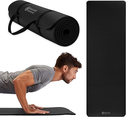 Gaiam Essentials Tapete de yoga grueso para acondicionamiento físico y ejercicio, con correa de transporte fácil de ajustar, 72 pulgadas de largo x