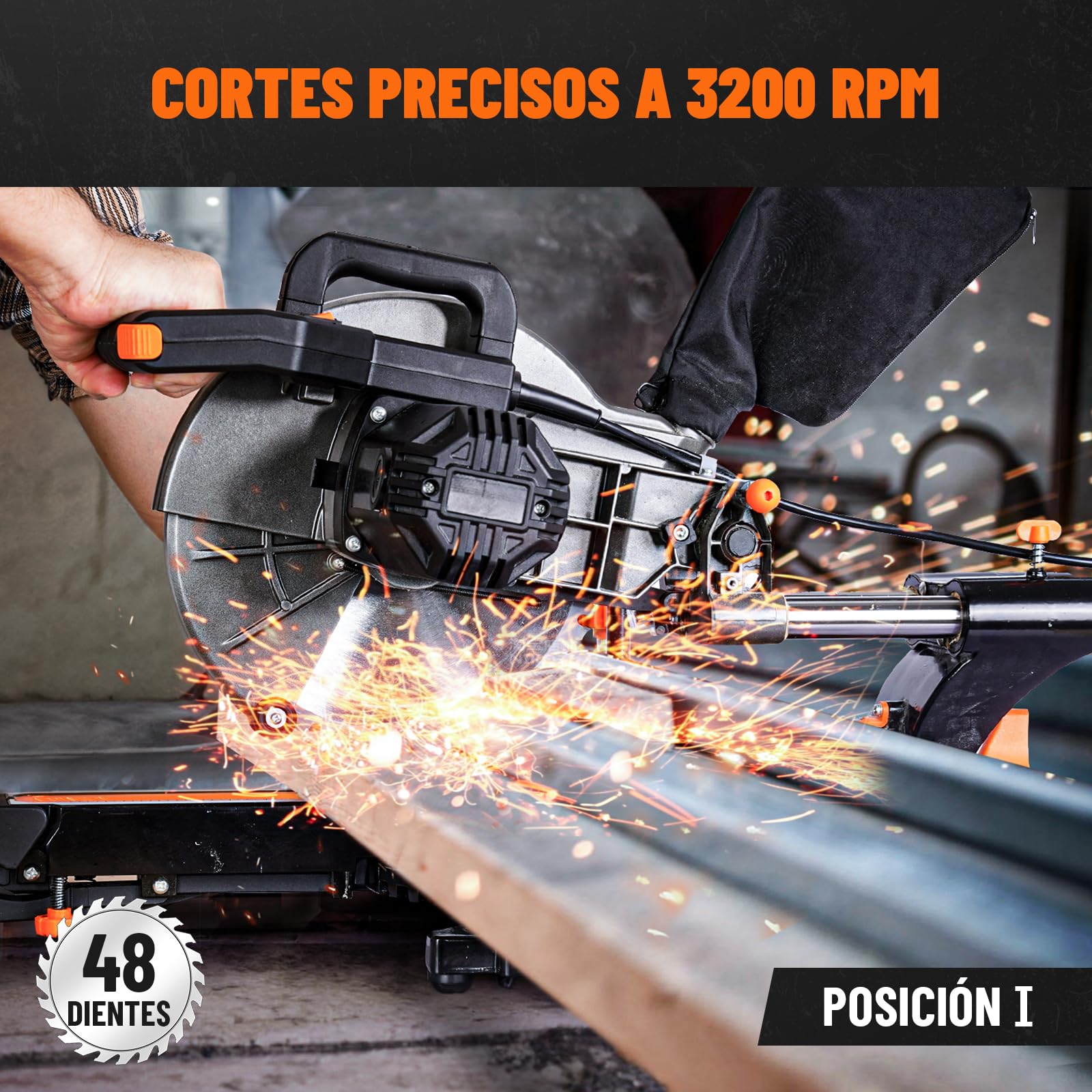 DOVAMAN DMS01A Sierra Ingletadora 2000W, 2 Velocidades 3200/5000 RPM, 3 Hojas TCT, Corte Máx 340x90mm, Inclinación 0–45°, Guía Láser, 9 Posiciones, Para Madera PVC Aluminio Metales Blandos