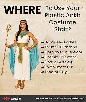 Morph Gold Ankh Staff - Pharaoh Anubis King TUT Scepter - Egyptian Cane Cosplay Halloween Costume Prop, Gold, One Size