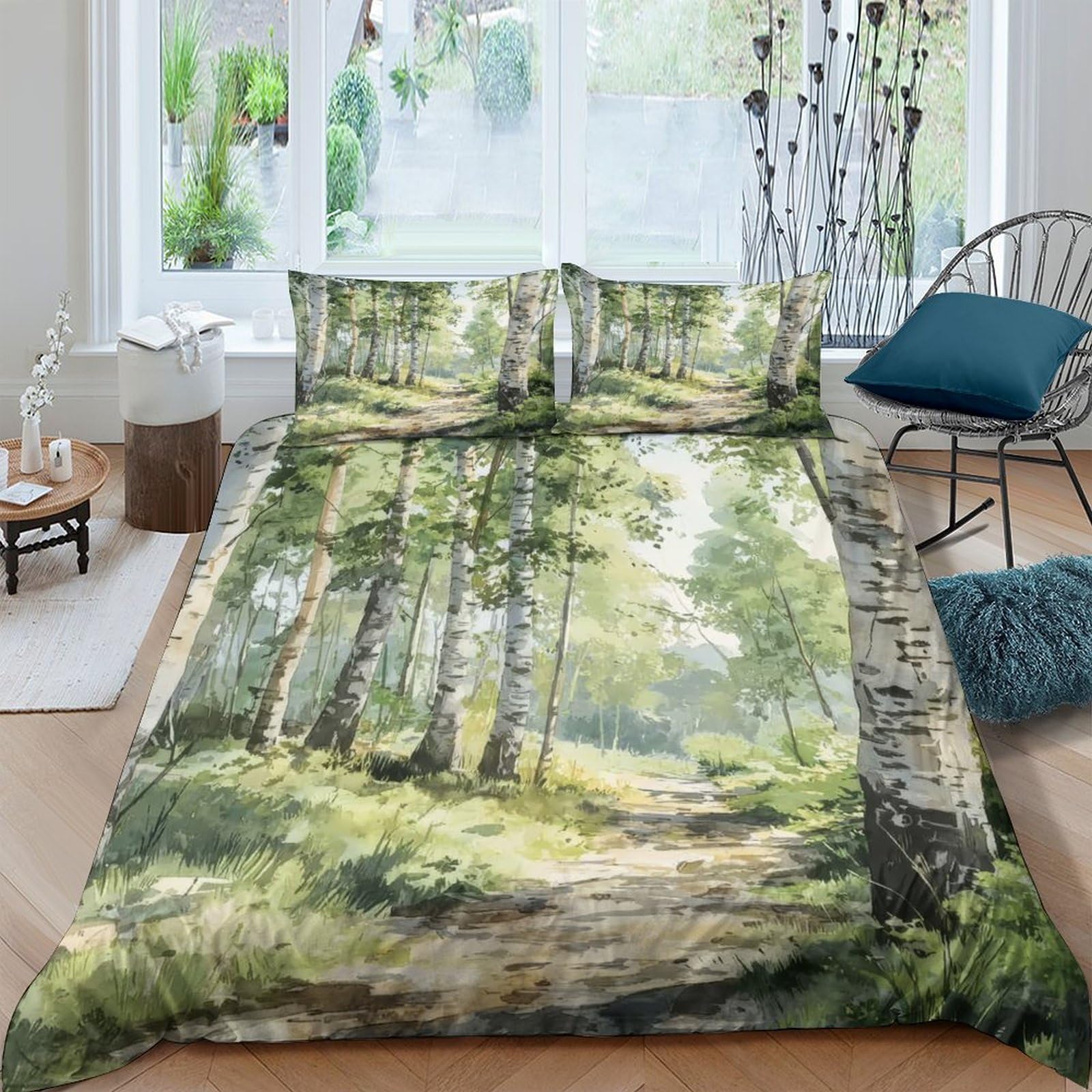 Ctjqhvkz Style-3 3D Printed Forest Path Fitted Sheet Microfiber Soft Woodland Trees Bed Cover For Bedroom Guest Room Mattress Protection Single（135X200cm）