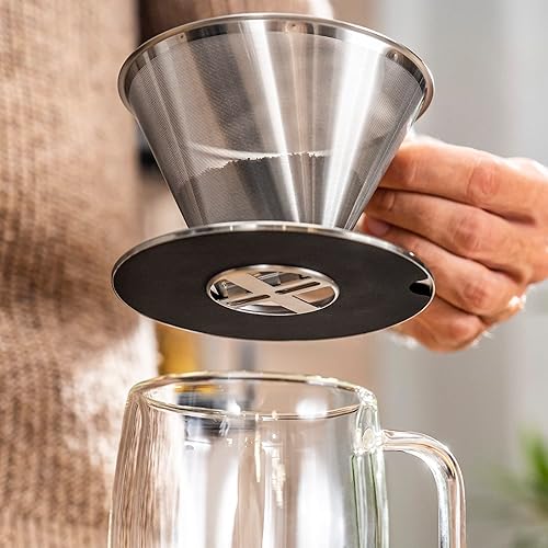 Miniatura 2 de ZWILLING Sorrento - Gotero de acero inoxidable para verter sobre café con taza de café de vidrio de doble pared de 12 onzas, juego de café de 2