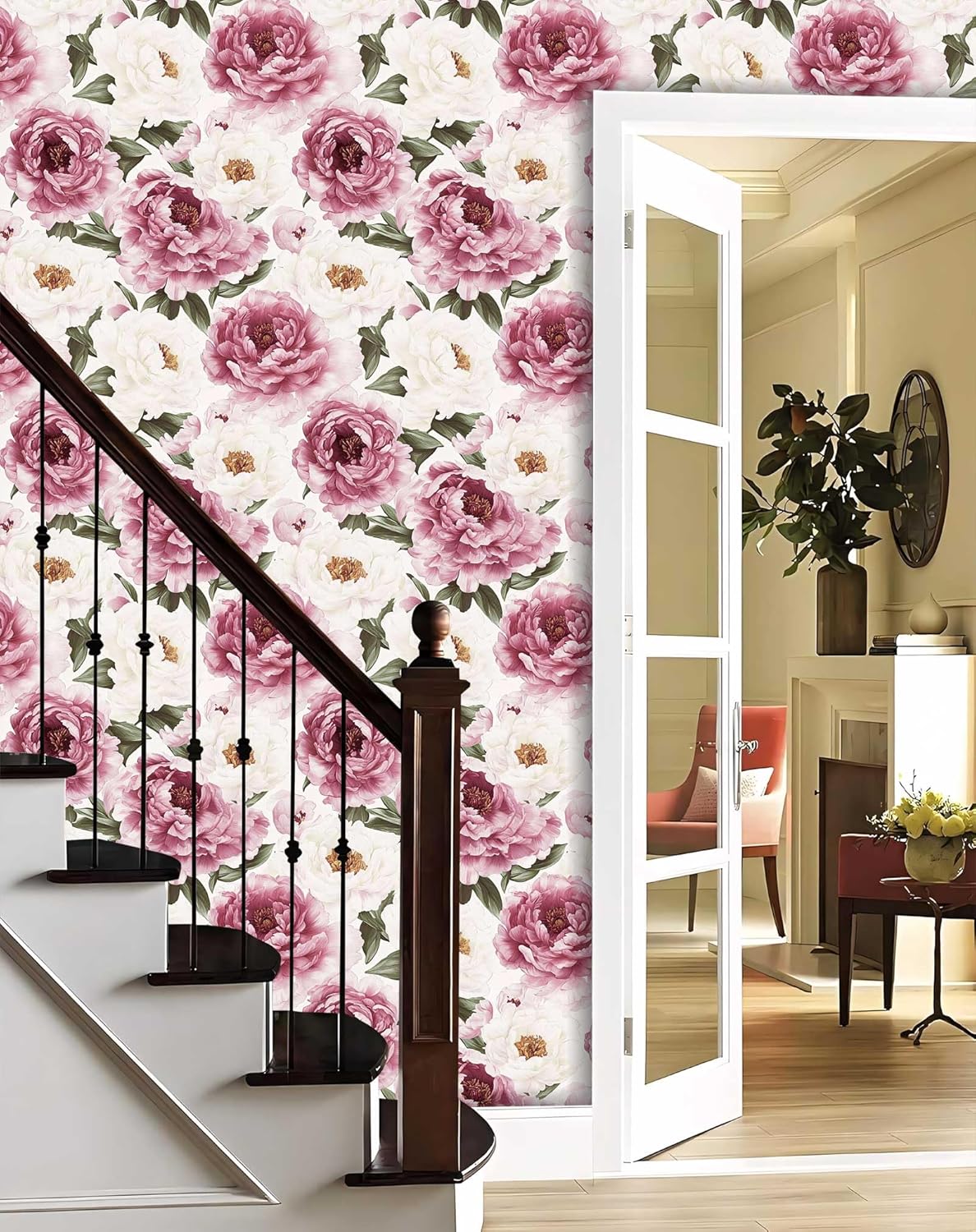 Pink Big Floral Wallpaper – Peony Flower Peel and Stick Wallpaper for Home Decor | 17.7" x 118", Self-Adhesive, Waterproof Vinyl