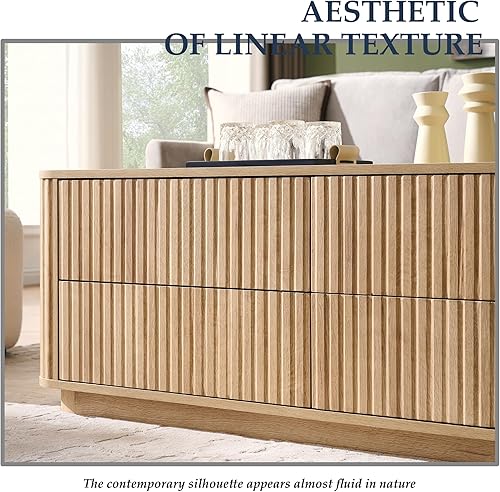 Miniatura 6 de JXQTLINGMU Mesa de centro acanalada de 51 pulgadas con almacenamiento, moderna mesa de centro grande con 4 cajones, mesa central rectangular