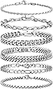 XIANNVXI 6pcs Stainless Steel Bracelets for Men Women Silver/Gold/Black Cuban Link Rope Paperclip Chain Bracelets Set 6.5/7/7.5/8.3/9 Inches Metal Bracelet Mens Fashion Accessories Jewelry Set