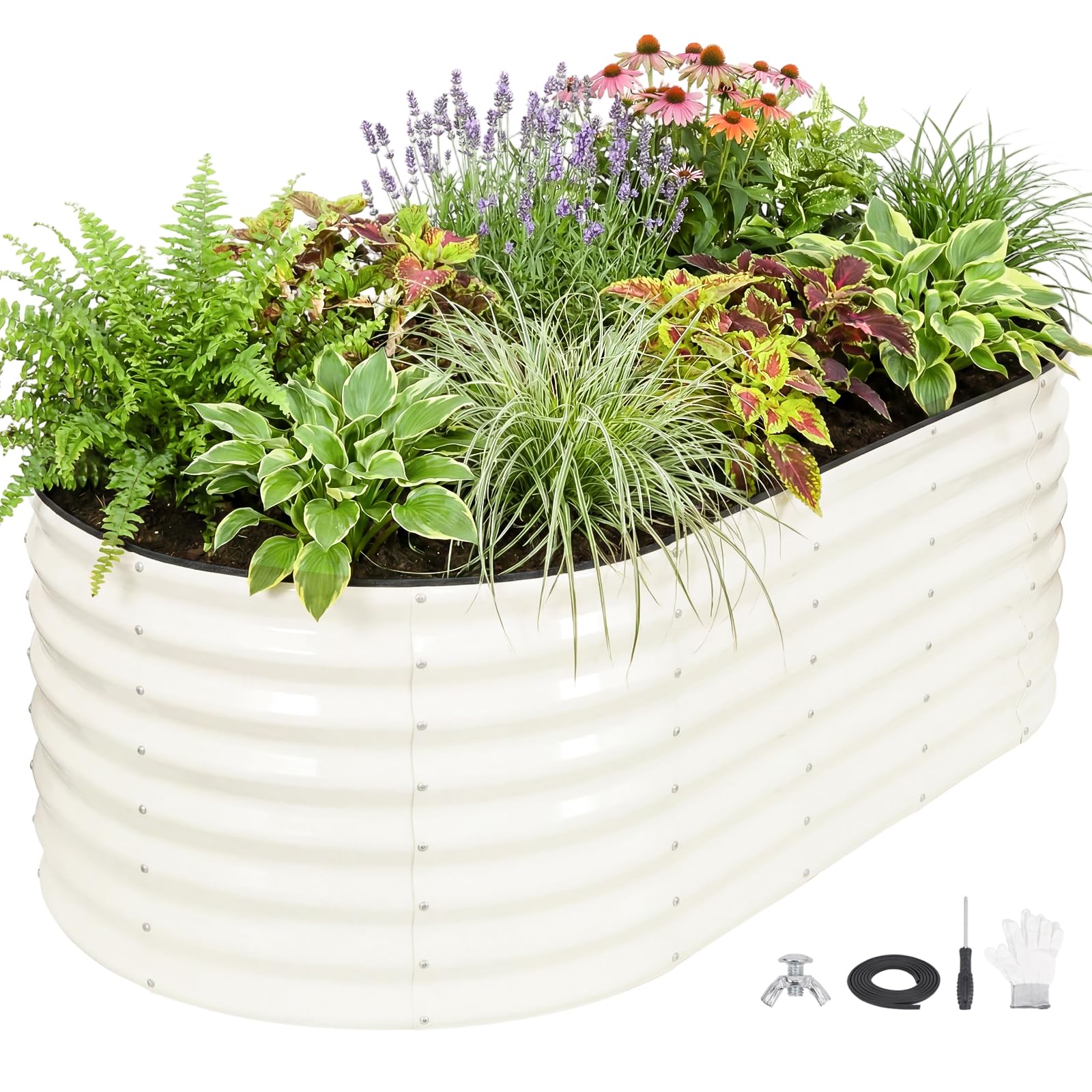 BIRDSINYARD 24' Tall Galvanized Raised Garden Bed, White
