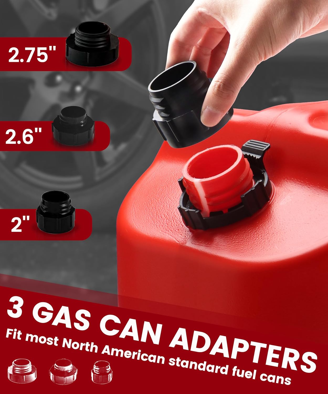 Fuel Transfer Pump Battery Powered Gas Pump For 5 Gallon Gas Can: Automatict Shut-off Nozzle, 42 IN Long Hose, 3 Adapters for 4 Size Gasoline Tank - Image 4