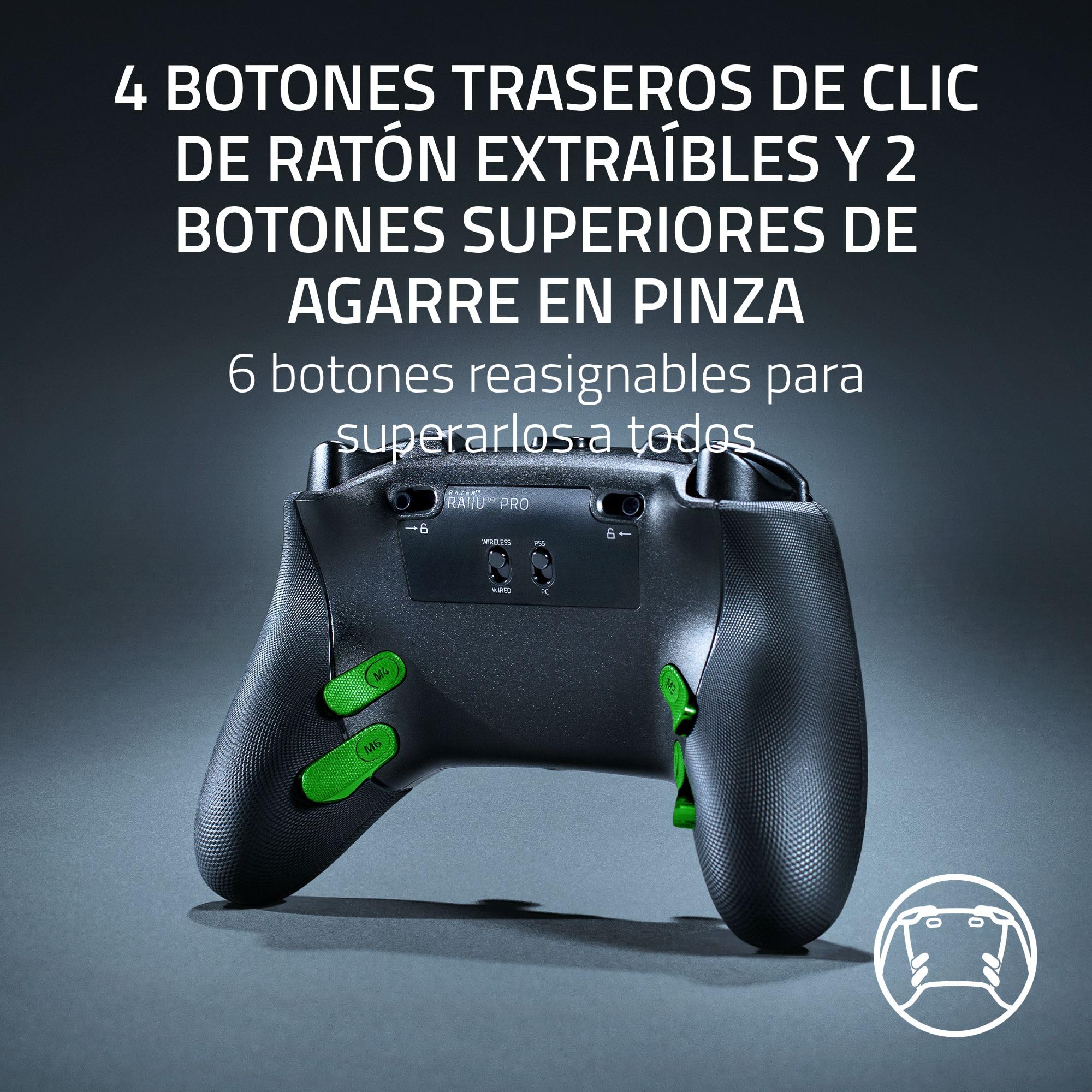 Razer Raiju V3 Pro - Mando inalámbrico e-sports para PlayStation 5 y PC - 4 botones extraíbles y 2 garras de agarre - sticks analógicos TMR - Pro HyperTrigger - Botones Mecha-Táctiles | Negro