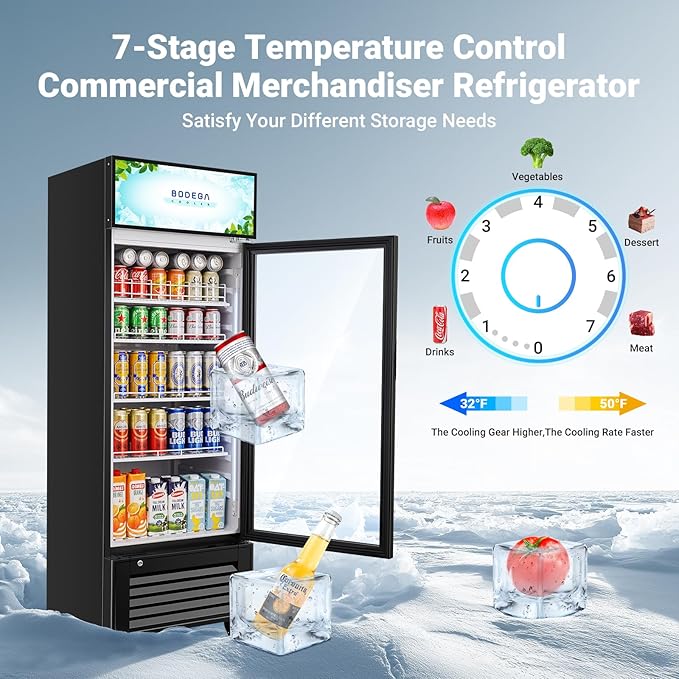 BODEGACOOLER Commercial Beverage Refrigerator and Cooler, 10.0 Cu.Ft Commercial Merchandiser Refrigerator with Soft LED Light, Commercial Fridge, Display Refrigerator with 240 cans & 120 bottles.