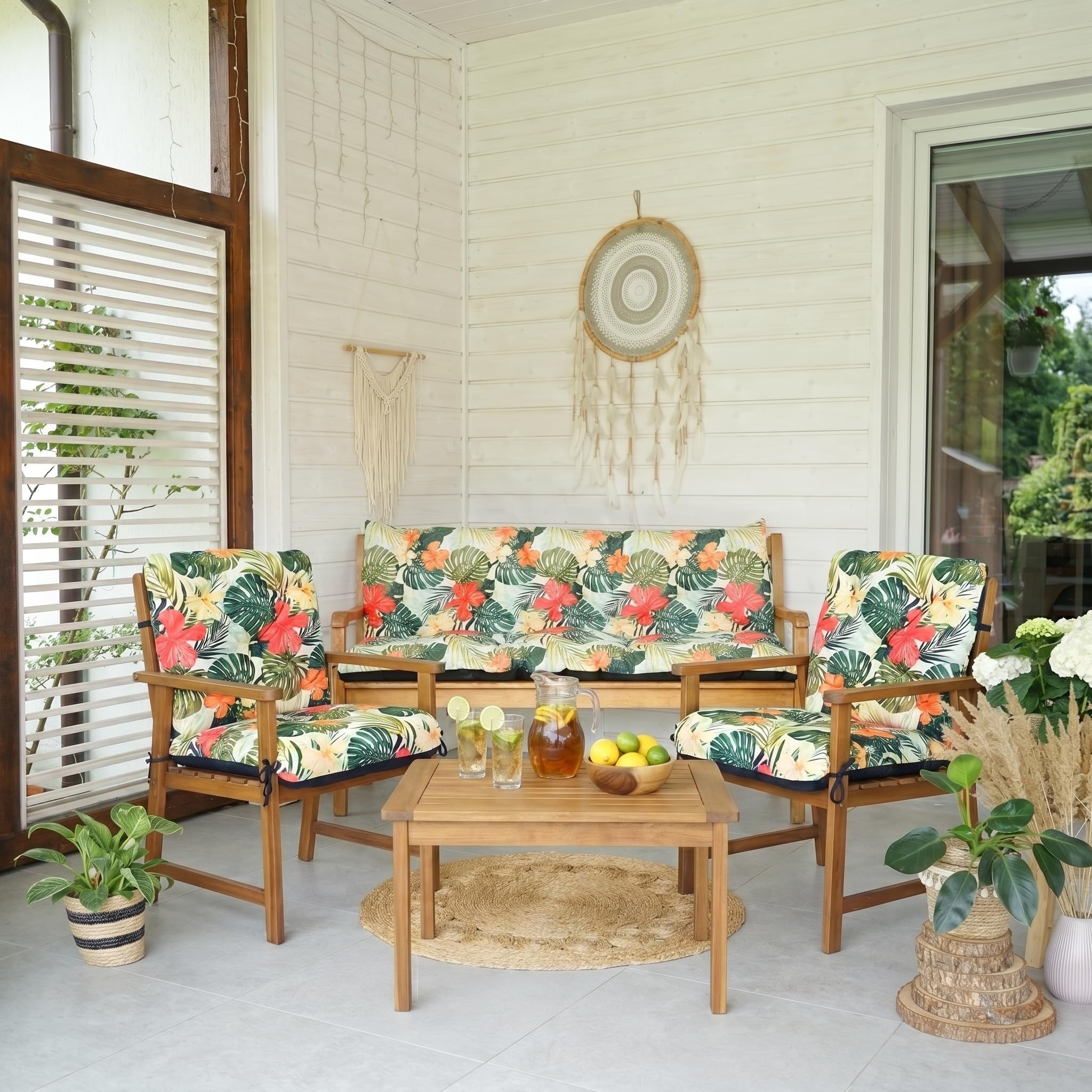 4L Textil Cuscini da Esterno Cuscino per Panca da Esterno Cuscino per panchina da Giardino Cuscini Dondolo 3 posti Cuscini per pallet (100x50x50 cm, Verdi Tropicale)