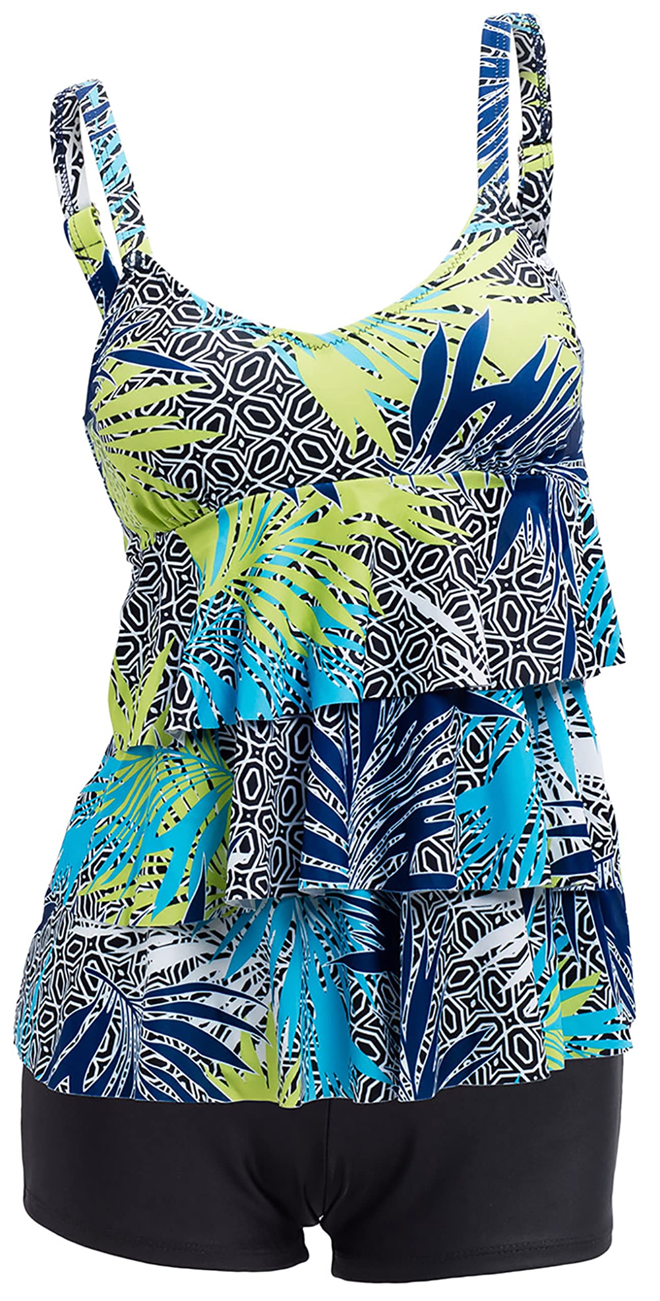 ECUPPERWomens Tankini Sets Swimsuits Ruffled Flounce Printed Swim Tops and Shorts 2 Piece Plus Size Swimming Costume