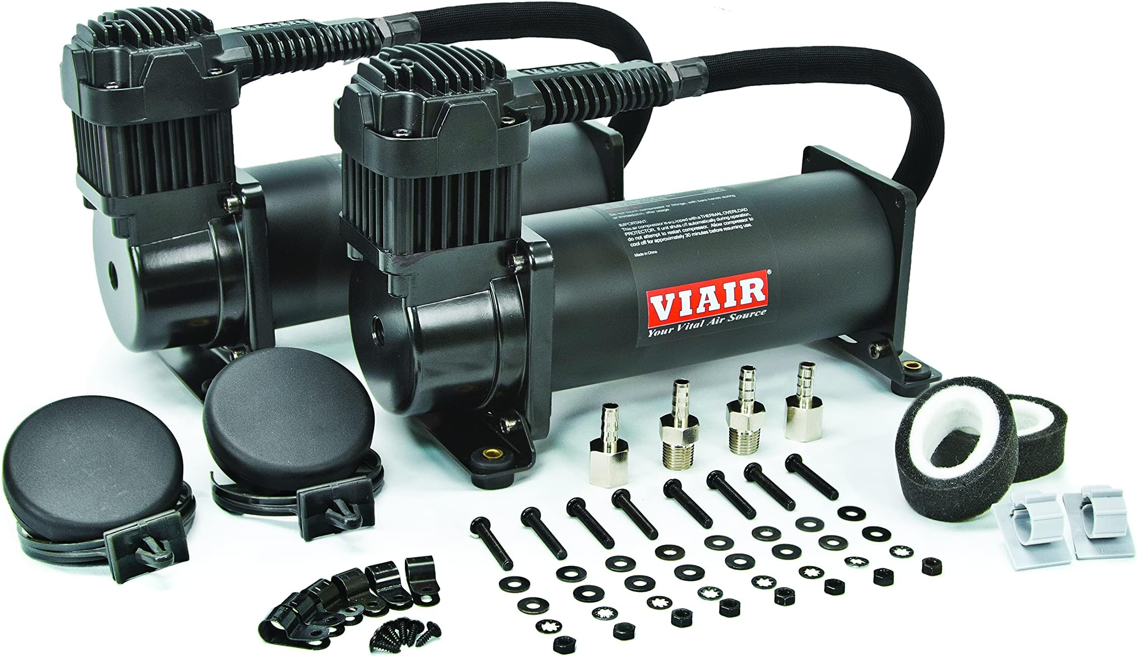 VIAIR 444C Dual Compressor for Suspension (2 Pack) 12V Continuous Duty Cycle for Tanks, Bags, Horns 200 PSI (Stealth Black)