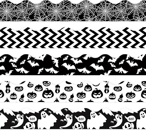 AnyDesign 60 calcomanías para tablón de anuncios de Halloween, color blanco y negro, con patrón de calabaza, fantasma, murciélago, telaraña, borde