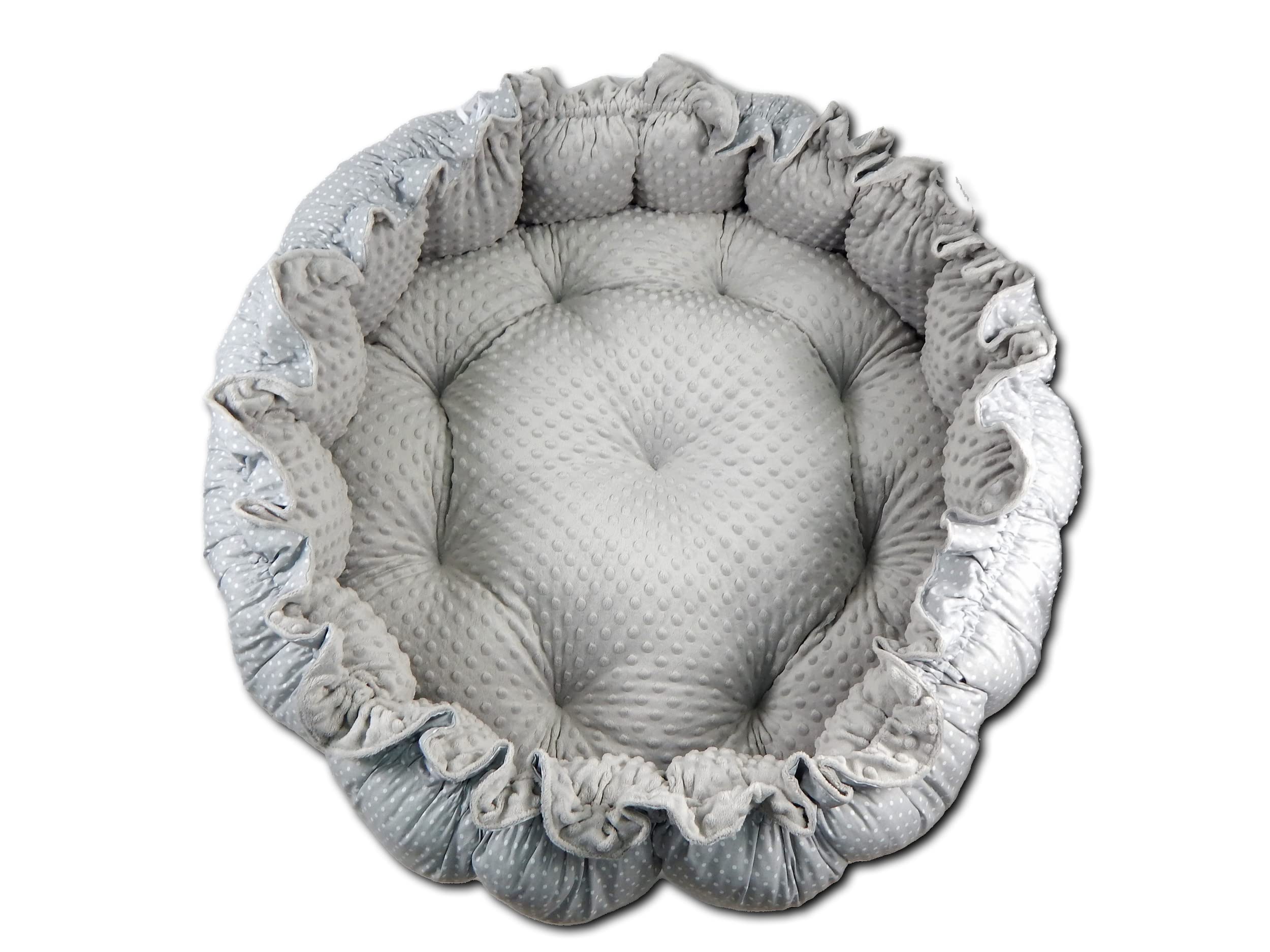 Nido de ángelsnest tamaño XXL para bebé, diámetro de 90 cm, 155 cm, doble cara, cuna de bebé, cuna de viaje Loolay, adecuado para gemelos, diseño de lunares y color gris