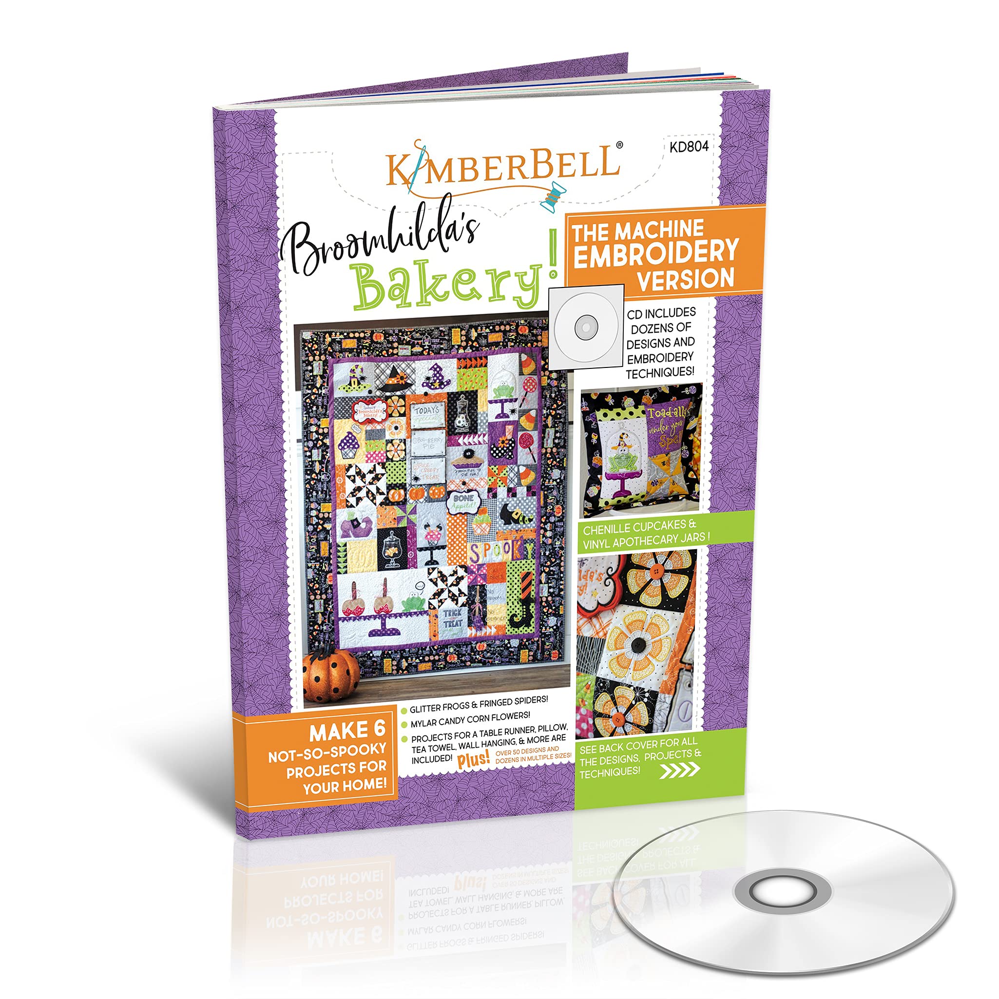 Kimberbell Halloween Quilt Embroidery Machine Design - Broomhilda’s Bakery Machine Embroidery Pattern CD & Book, Embroidery Hoop Sizes: 4x4, 5x7, 6x10, 8x8, Halloween Decorations and Fall Decor