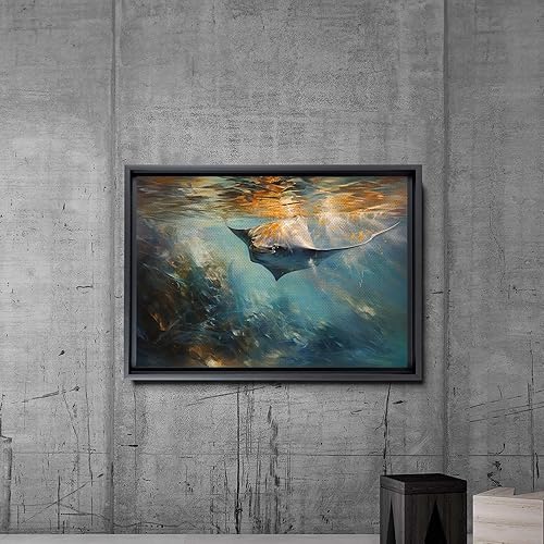 Miniatura 5 de Nautical Print on Canvas for Wall Decor, Ocean Fish Manta Ray Canvas Wall Art, Beach Print for Wall Hang, Turquoise Coastal Pictures Wall Decor,