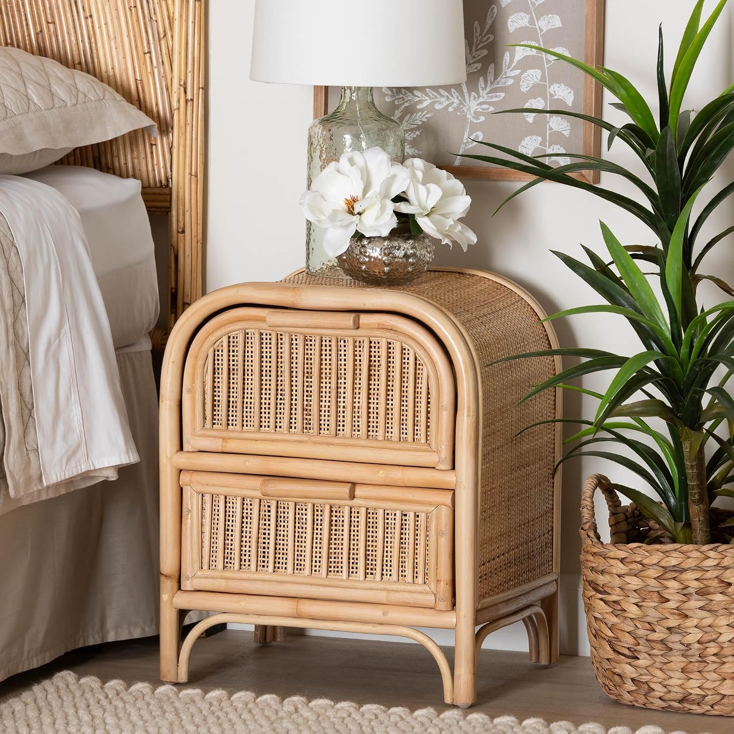 bali & pari Adrika Natural Rattan Nightstand, 2-Drawer