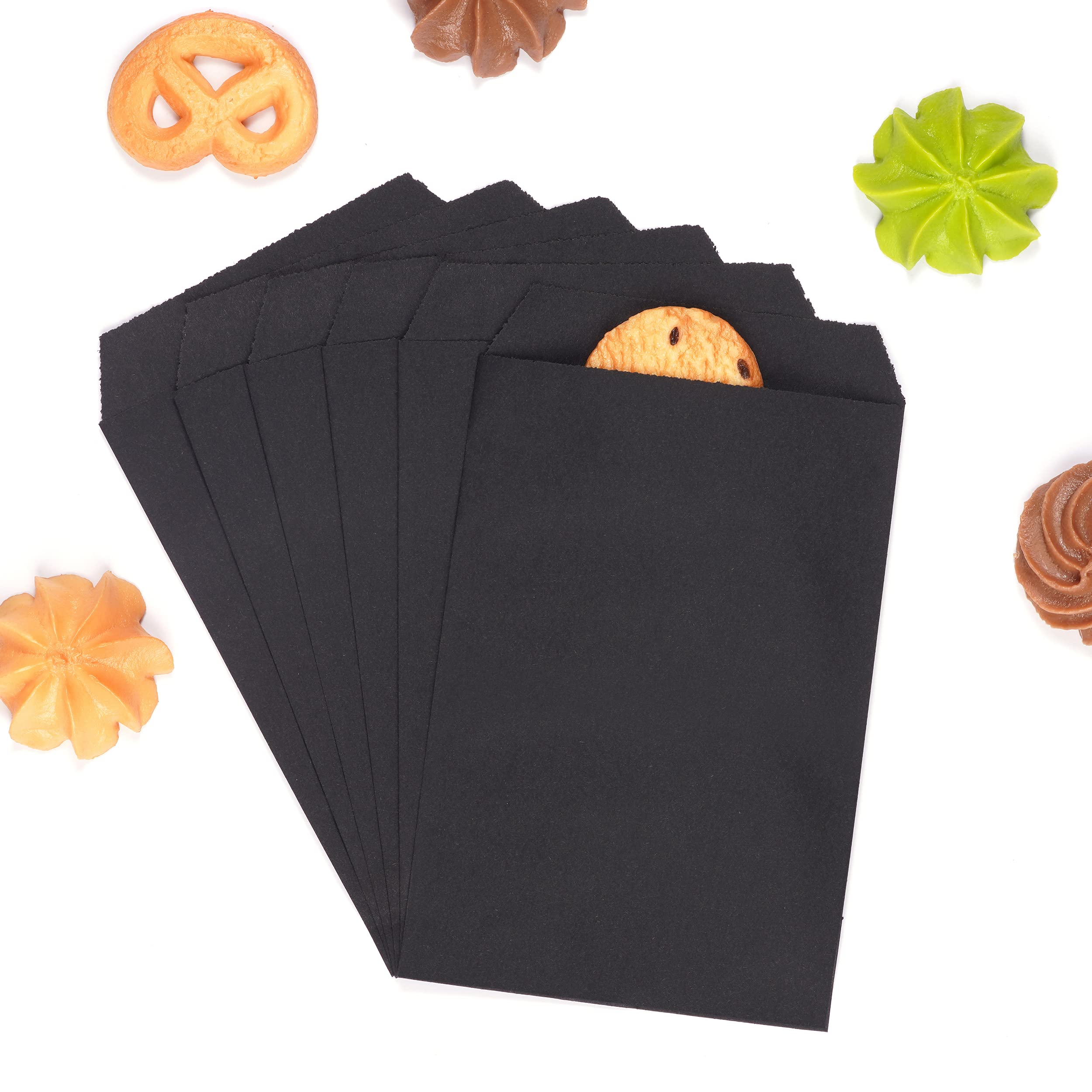 Quotidian Black Flat Medium Kraft Paper Bags 4" x 6" (10 x 15.2cm) Pack of 100 - Bakery Cookies Candies Chocolate Wedding — image 1