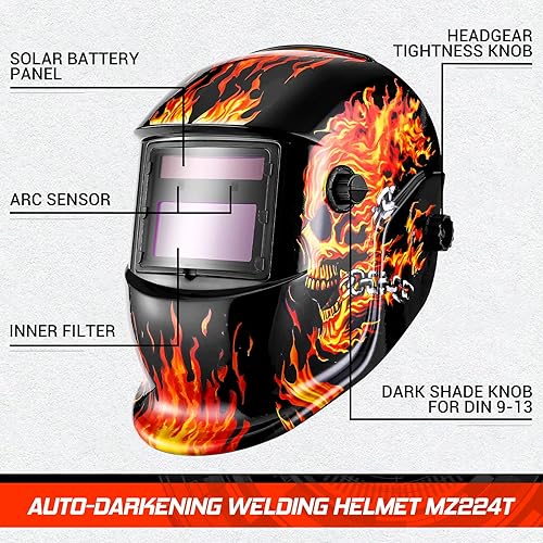 Miniatura 6 de DEKORPO Casco de soldadura oscurecimiento automático casco de soldadura con oscurecimiento automático de color real (calavera llameante)