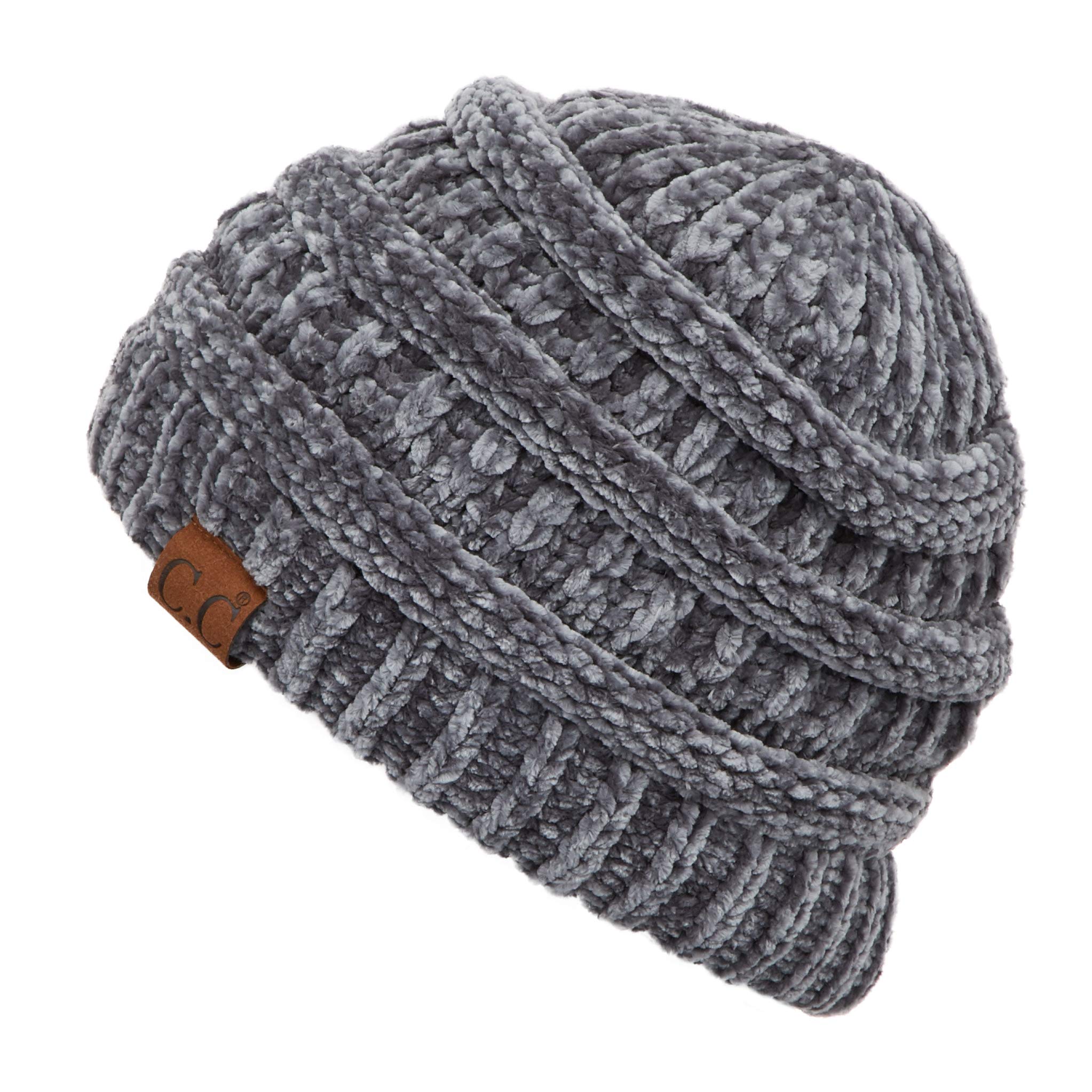 C.C Exclusives Cable Knit Beanie - Thick, Soft & Warm Chunky Beanie Hats, Chenille Lt. Mel Grey, One Size