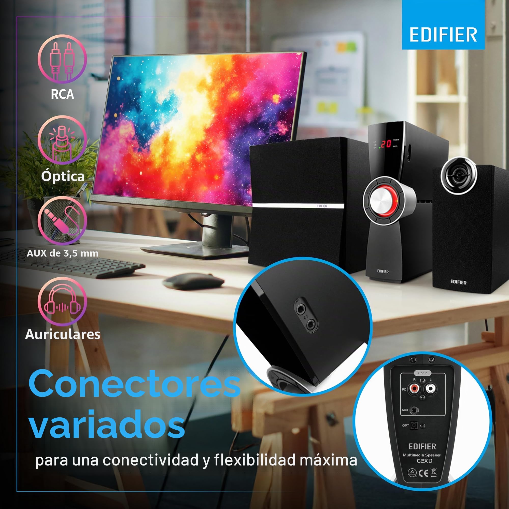Edifier C2XD – Sistema de Altavoces 2.1 (53 Vatios) con Mando a Distancia y Entrada Digital