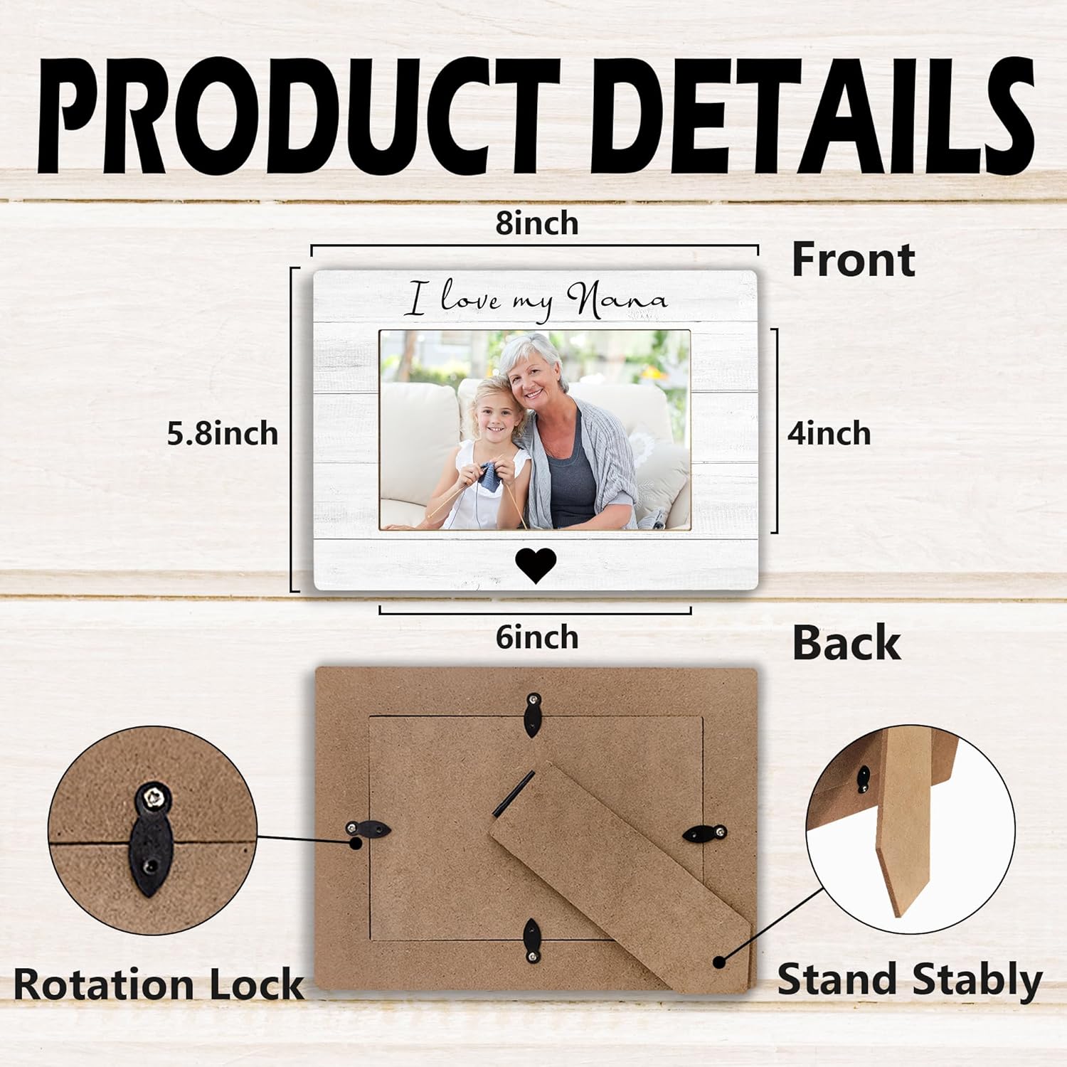 I Love My Nana Picture Frame, Mother's Day Gifts for Nana Grandma, Grandma Gifts From Grandkids Photo Frame 4X6, Grandmother Wooden Photo Picture Frames for Desk Tabletop Decor - Image 7