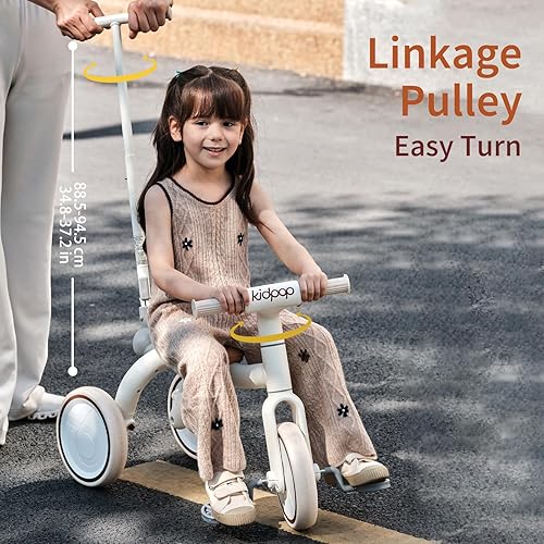 Miniatura 6 de Triciclo 4 en 1 para niños pequeños con mango de empuje ajustable para niños de 1 a 4 años, regalo de cumpleaños y juguete para niños y niñas,