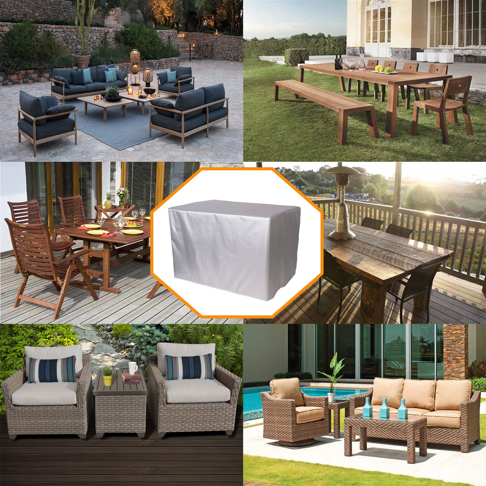 Coperture per Mobili da Giardino Impermeabili 90x90x40cm, Copertura per Mobili da Giardino, Coprire Protettivo Rettangolare, Antivento Antipolvere Copritavolo Esterno Impermeabile Telo