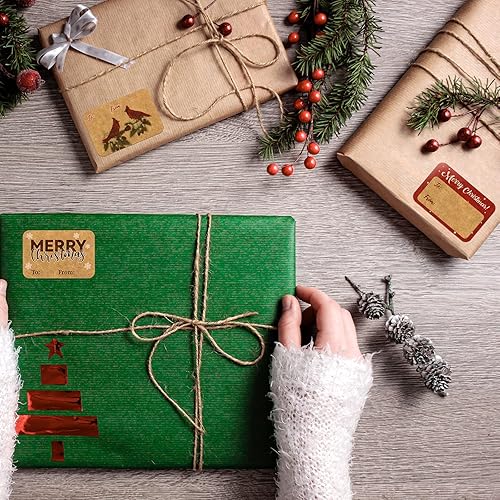 Miniatura 7 de Zonon 400 etiquetas adhesivas de regalo de Navidad, etiquetas de papel kraft para regalo, 6 estilos, calcomanías de nombre de Navidad, etiquetas