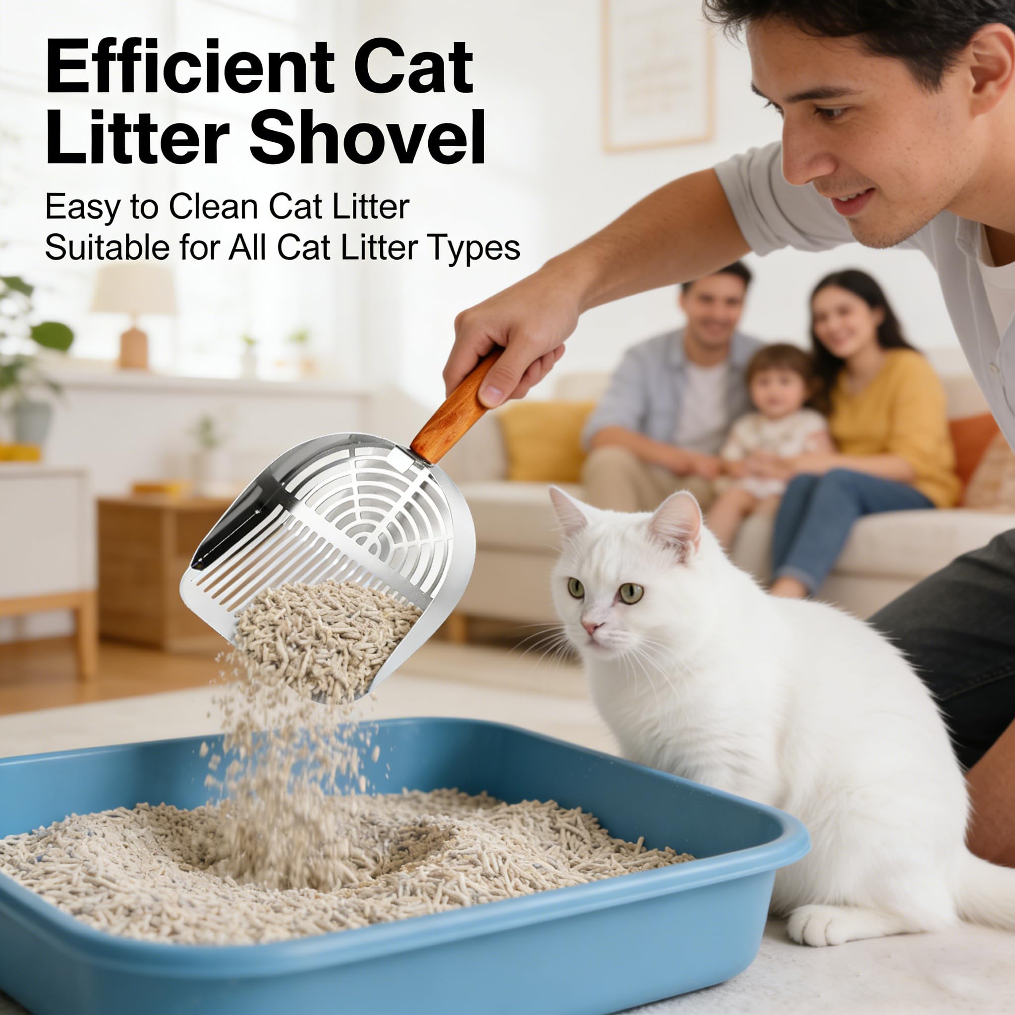 Stainless Steel Metal Cat Litter Scoop with Holder,Heavy Duty Litter Scooper & Speed Sifter,Dual-Width Holes for Quick Cleanin,Suitabla cat Scooper for Cat Litter Box,Durable, Heavy Duty - image 2
