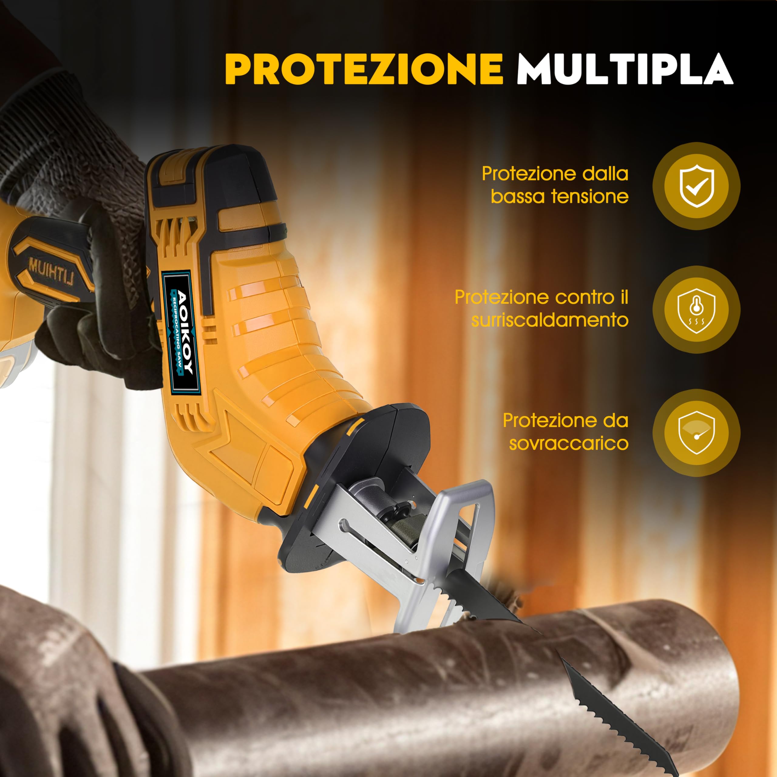 Sega a Gattuccio Compatibile con Dewalt 21V, Seghetto Elettrico Senza Filo con 4 Lame, Velocità Regolabile 0-2500 RPM per Taglio di Legno/Metallo/PVC (Senza Batteria)