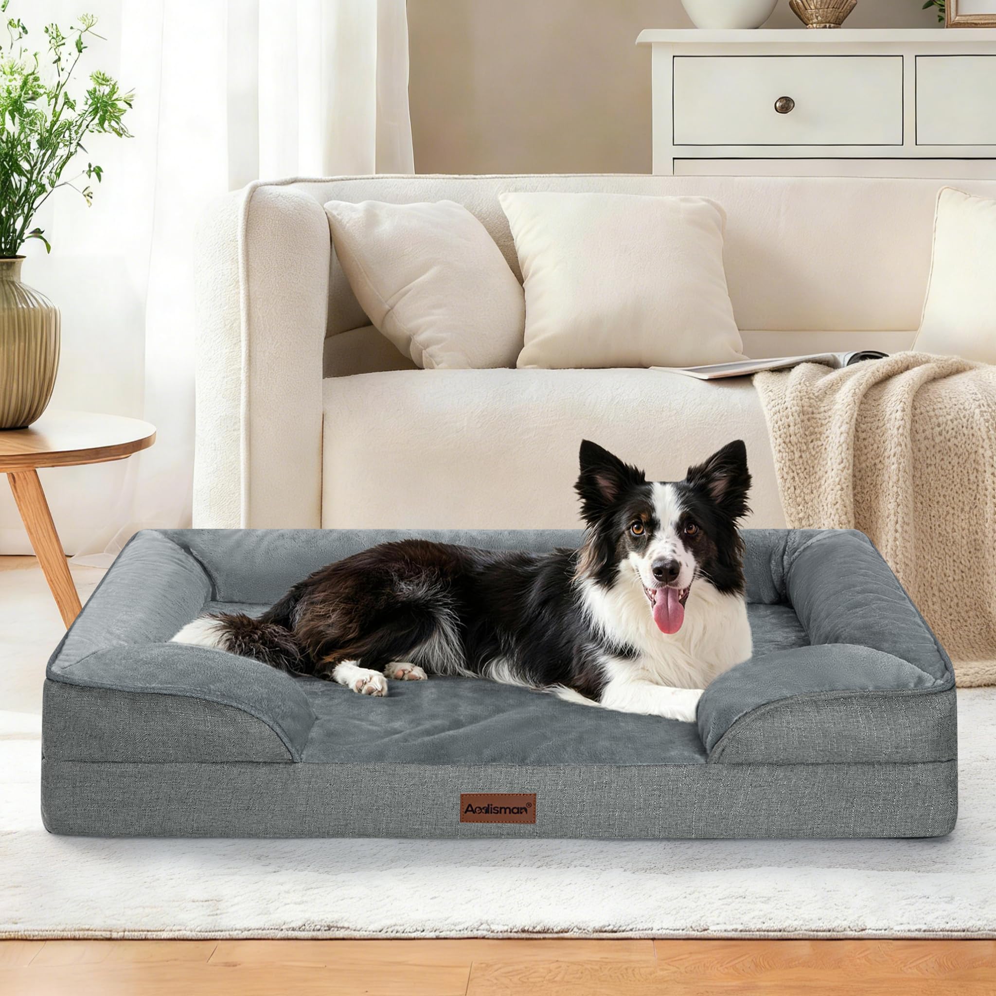aodisman Orthopedic Dog Beds for Large Sized Dogs, Waterproof Memory Foam Big Size Pet Bed with Sides,Comfort Thick Egg-Crate Foam,Dog Couch Bed,Washable Cover & Non-Slip Bottom,Grey - image 8