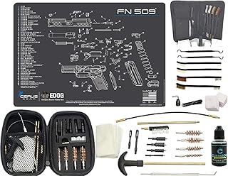 EDOG Premier 30 Pc Gun Cleaning System - Compatible with Fabrique Nationale FN509 - Schematic (Exploded View) Mat, Range Warrior Universal .22 9mm - .45 Kit & Tac Book Accessories Set