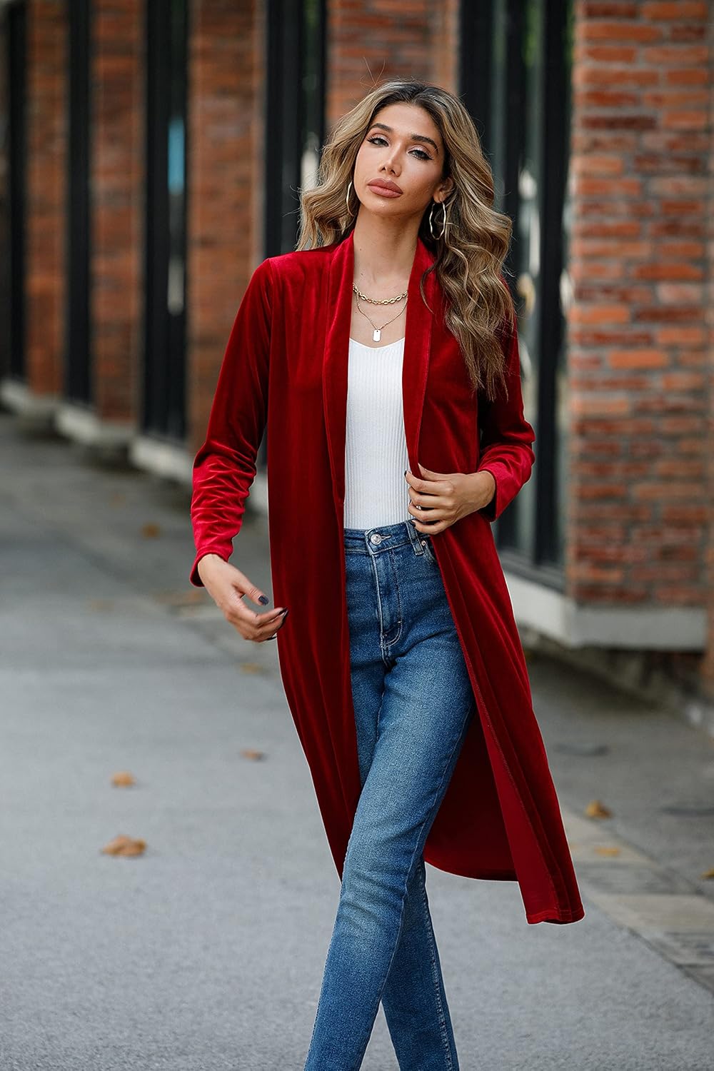 R.Vivimos Women's Long Sleeves Casual Velvet Jacket Open Front Cardigan Coat Outerwear - Image 3