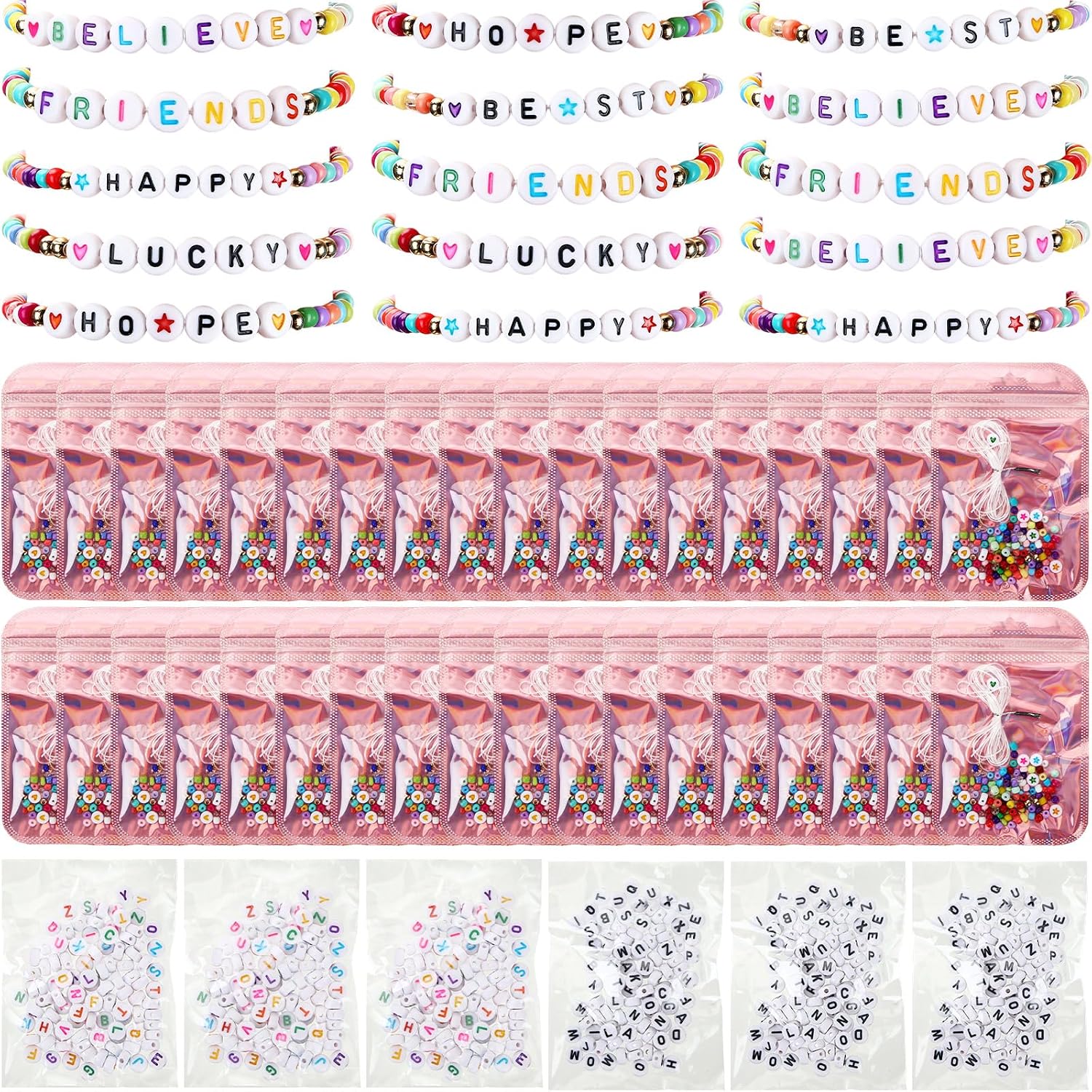 Liliaafar 36 Set Friendship Bracelets Kit with 600 Round Letter Beads Making Kit Party Favor DIY Jewelry Supplies Bead Set Make Your Own Bracelet for Wedding Birthday Gift Craft Wrapped