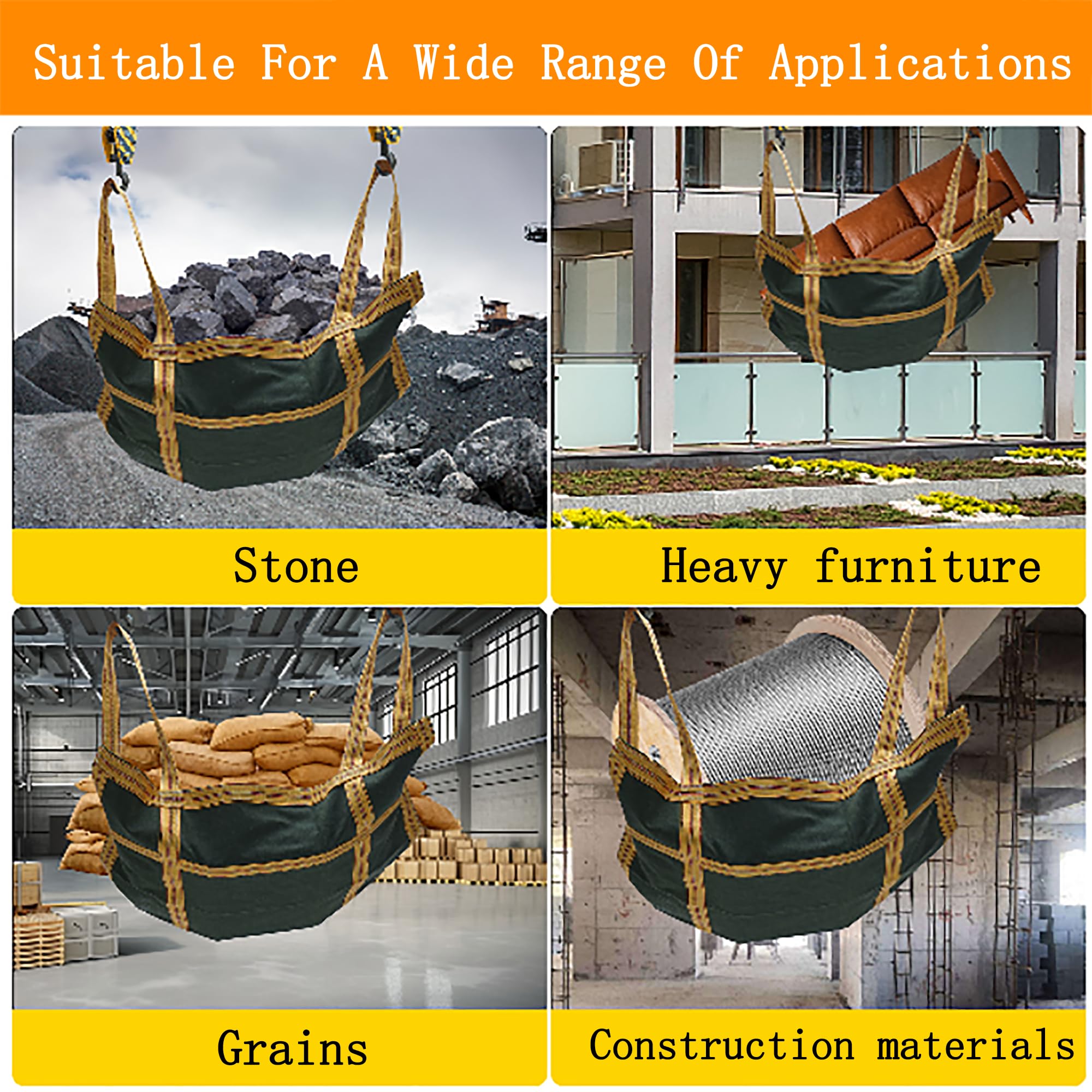 FuturelOT - Rete per sollevamento carichi in tela resistente, 2,5 x 2,5 m, manico rinforzato, rete di sollevamento per costruzione, logistica e trasporto, capacità di carico 2.500 kg, materiale