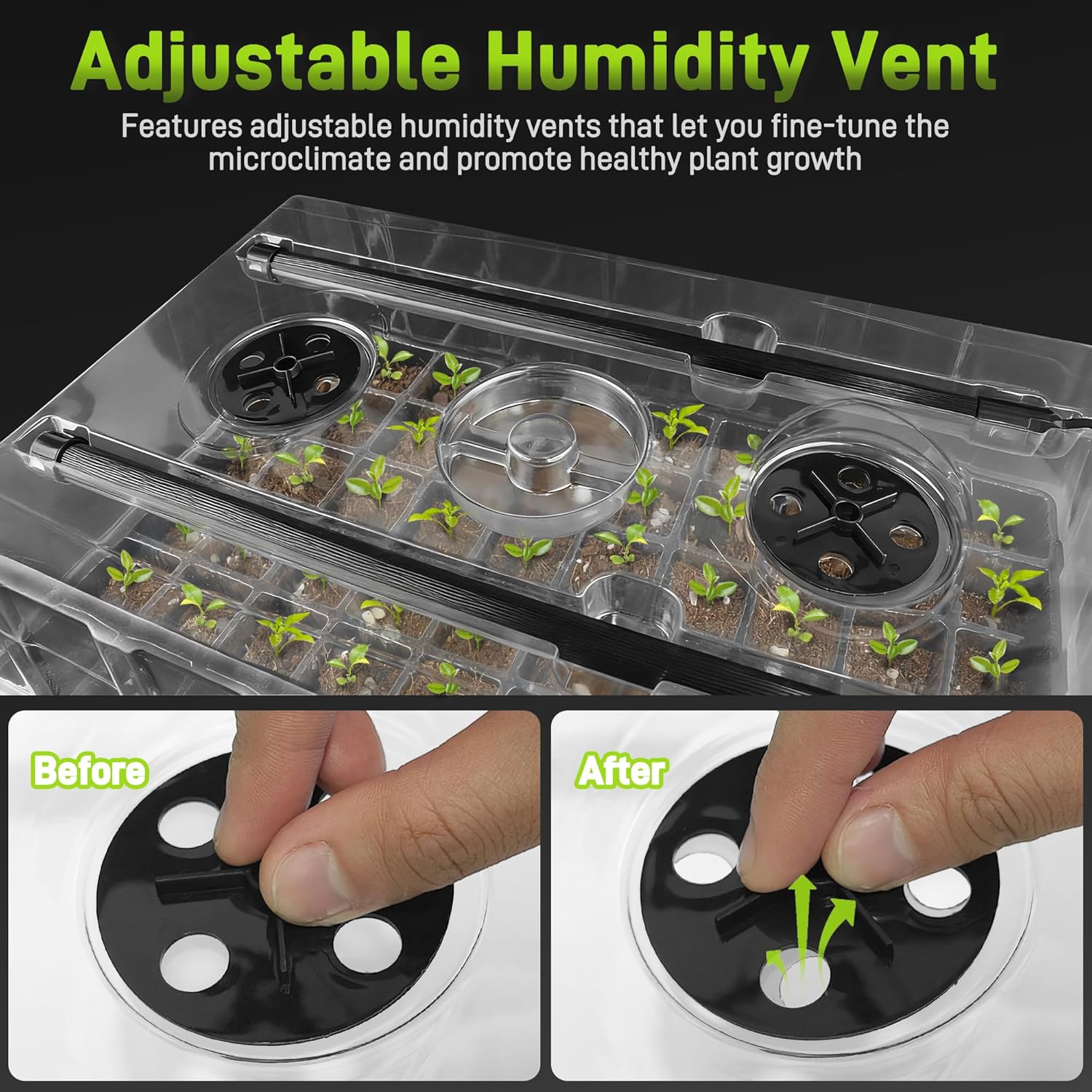 60-Cell Seed Starter Tray with Grow Light, Seedling Starter Trays with 4.08" Humidity Dome, Self-Watering Plant Germination Trays,Seed Starter Kit for Seeds Growing (Black)