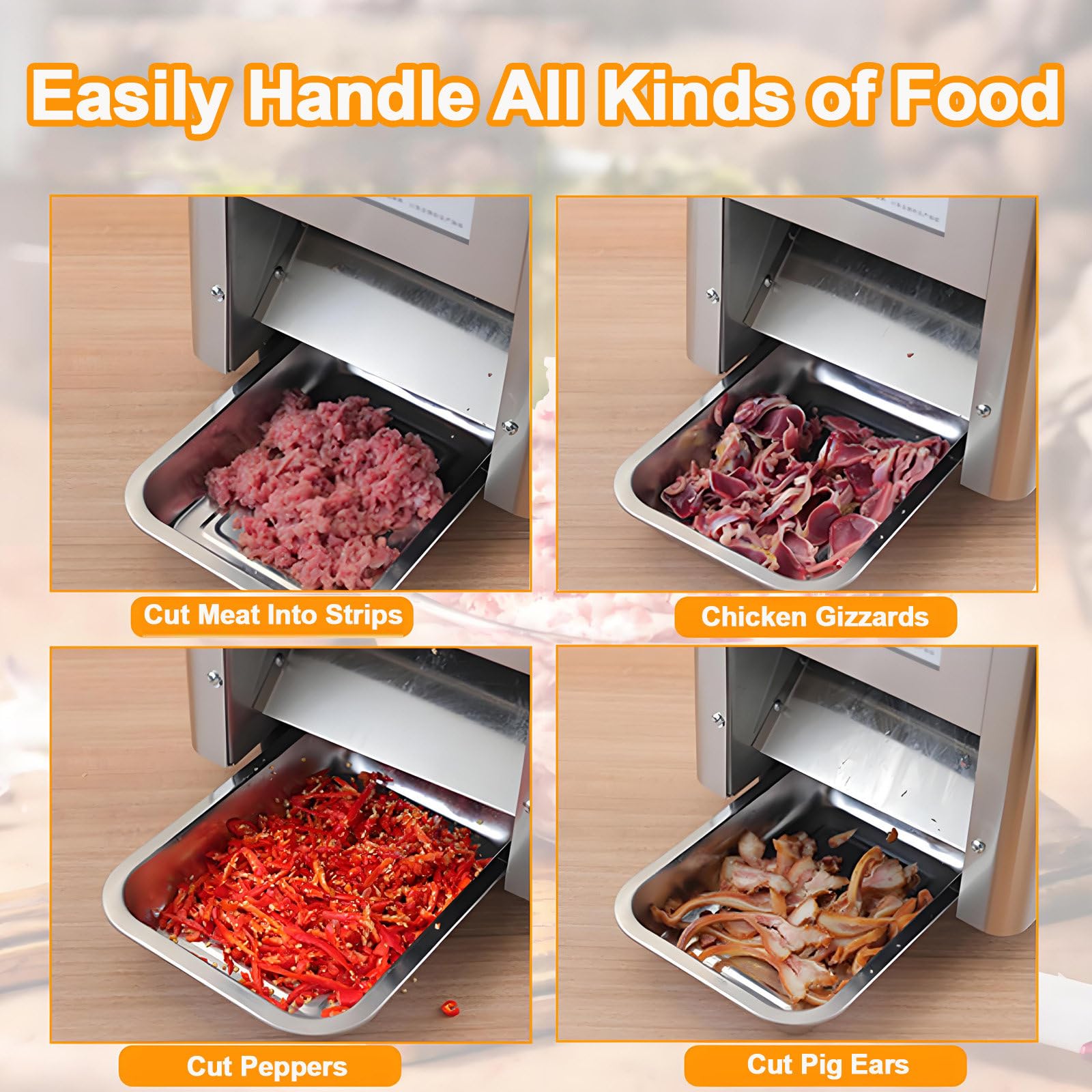 Affettatrice per Carne, trita e sminuzzatrice Professionale, affettatrice elettrica in Acciaio Inox da 850 W per Carne Fresca, trita e sminuzza, per fette, Strisce e cubetti. 7mm
