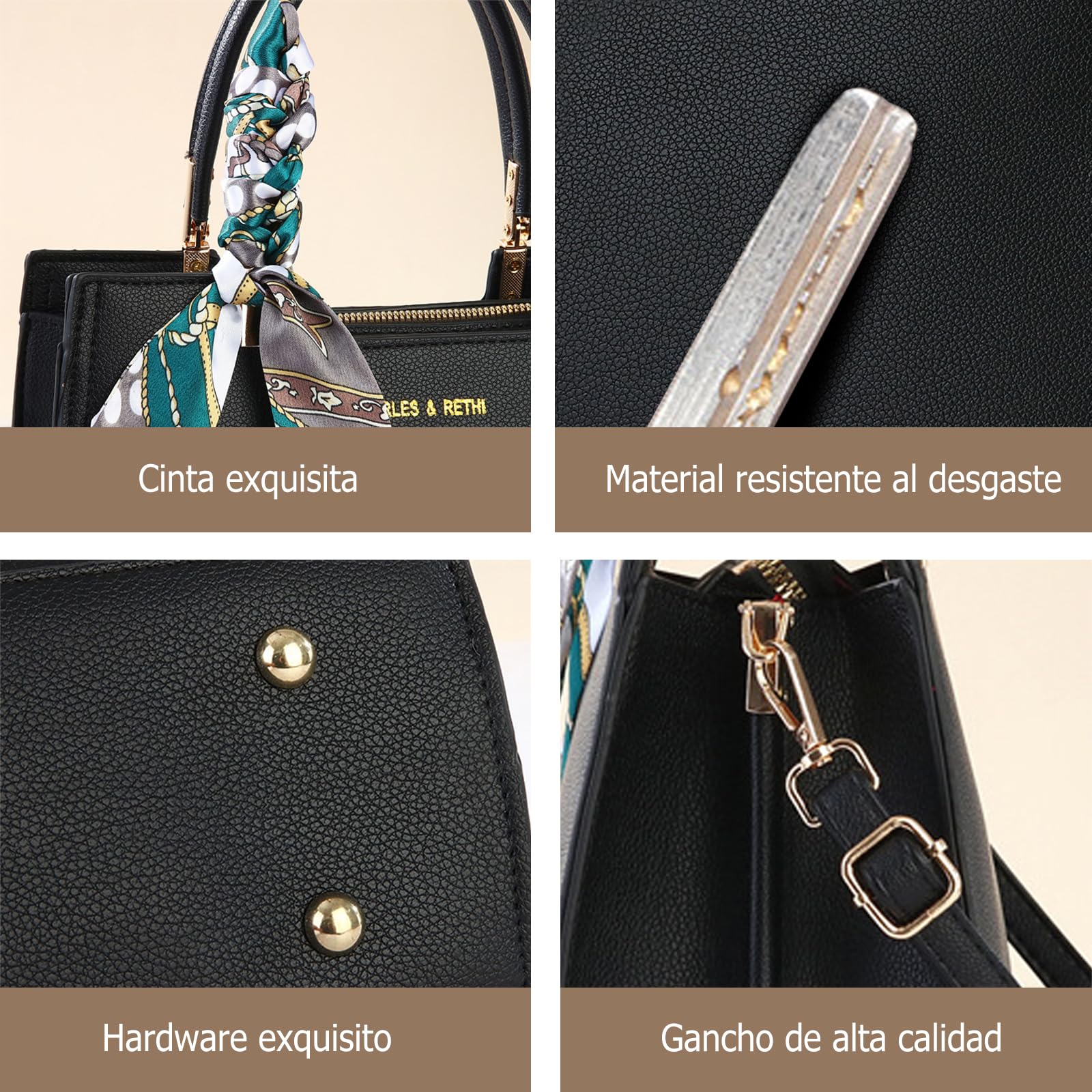 Elegante Bolso de Mano Mujer Bolso Bandolera de Cuero PU Bolsos de Hombro con Decoración de Paño de Seda Bolsos Cruzados con Múltiples Bolsillos Tote para Viajes Compras Trabajo Azul Zafiro