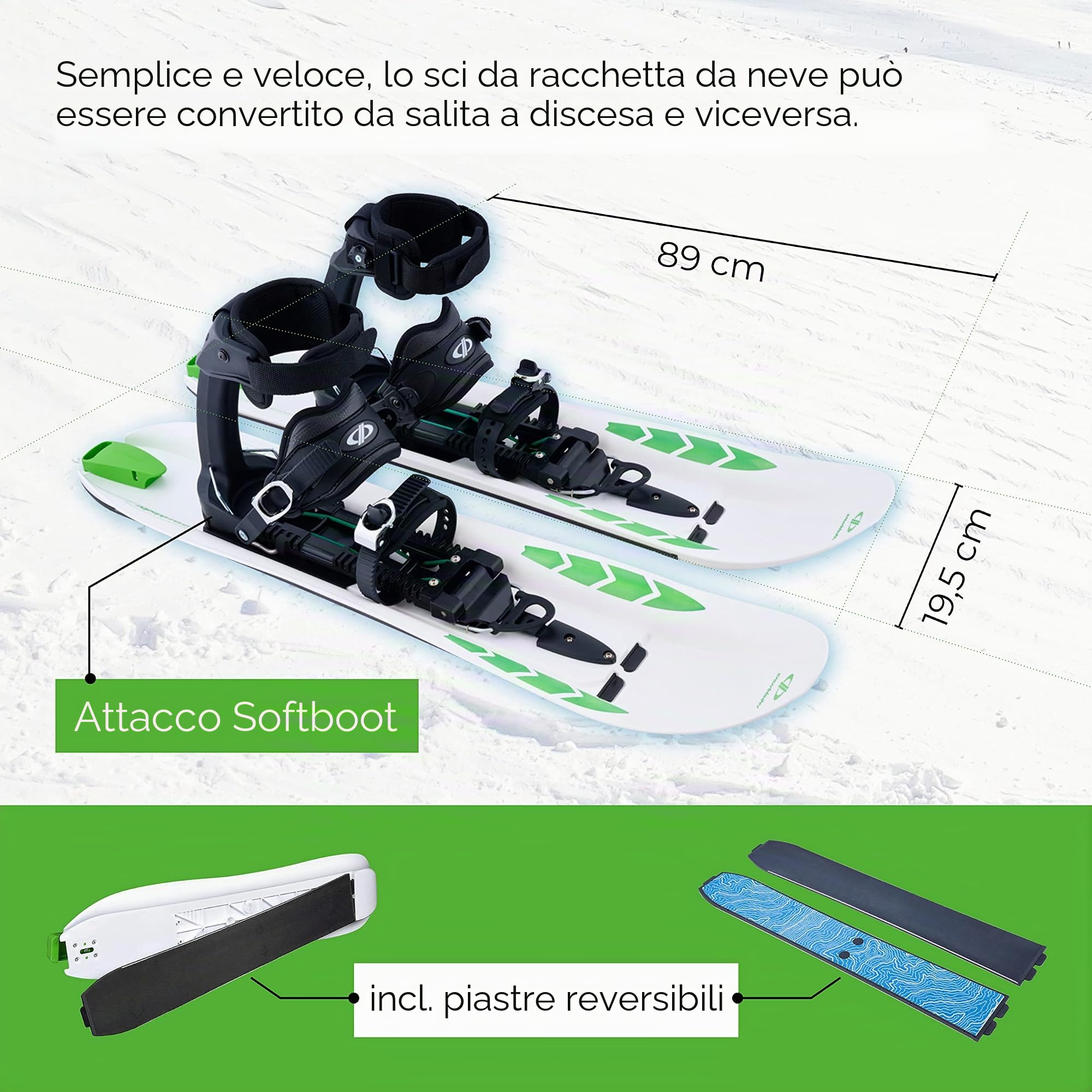 Racchette da neve 36 – 46 I 3 in 1 per salire, guidare, scivolare, per sciare con scarpe da trekking