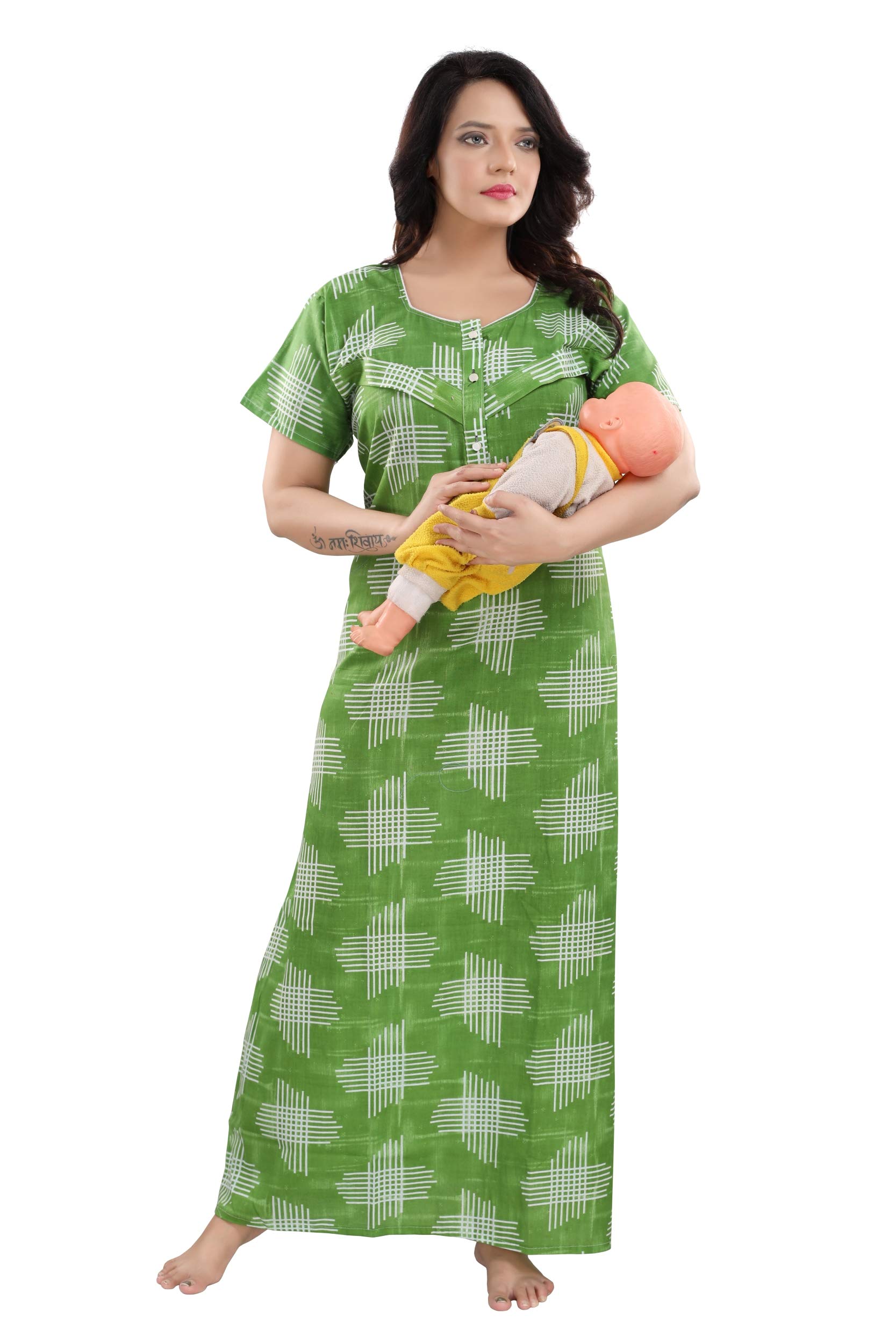 Women Cotton Printed Maxi Nursing Nighty-image-32