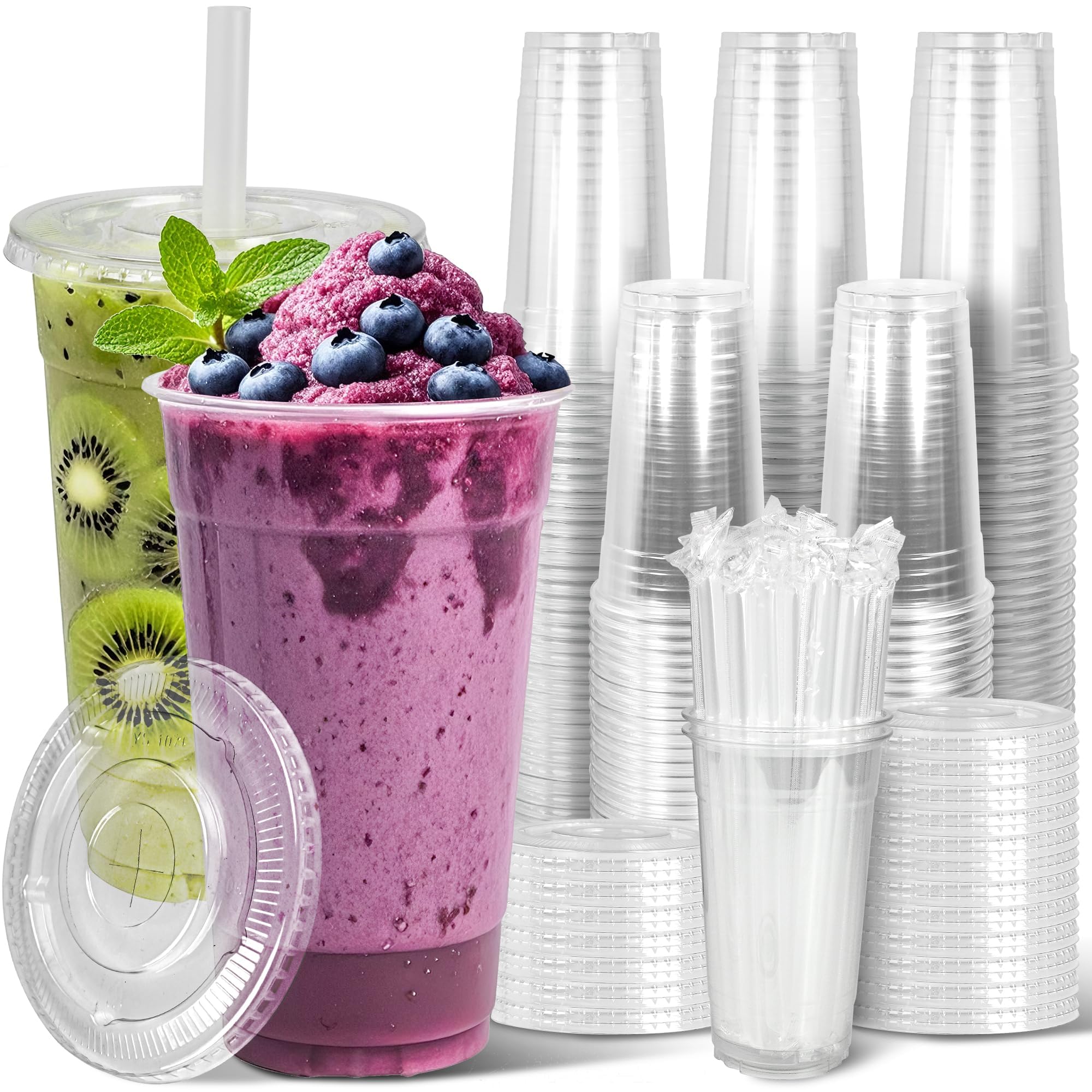 Charmount 32 oz 50 Sets Clear Plastic Cups with Lids and Str -1