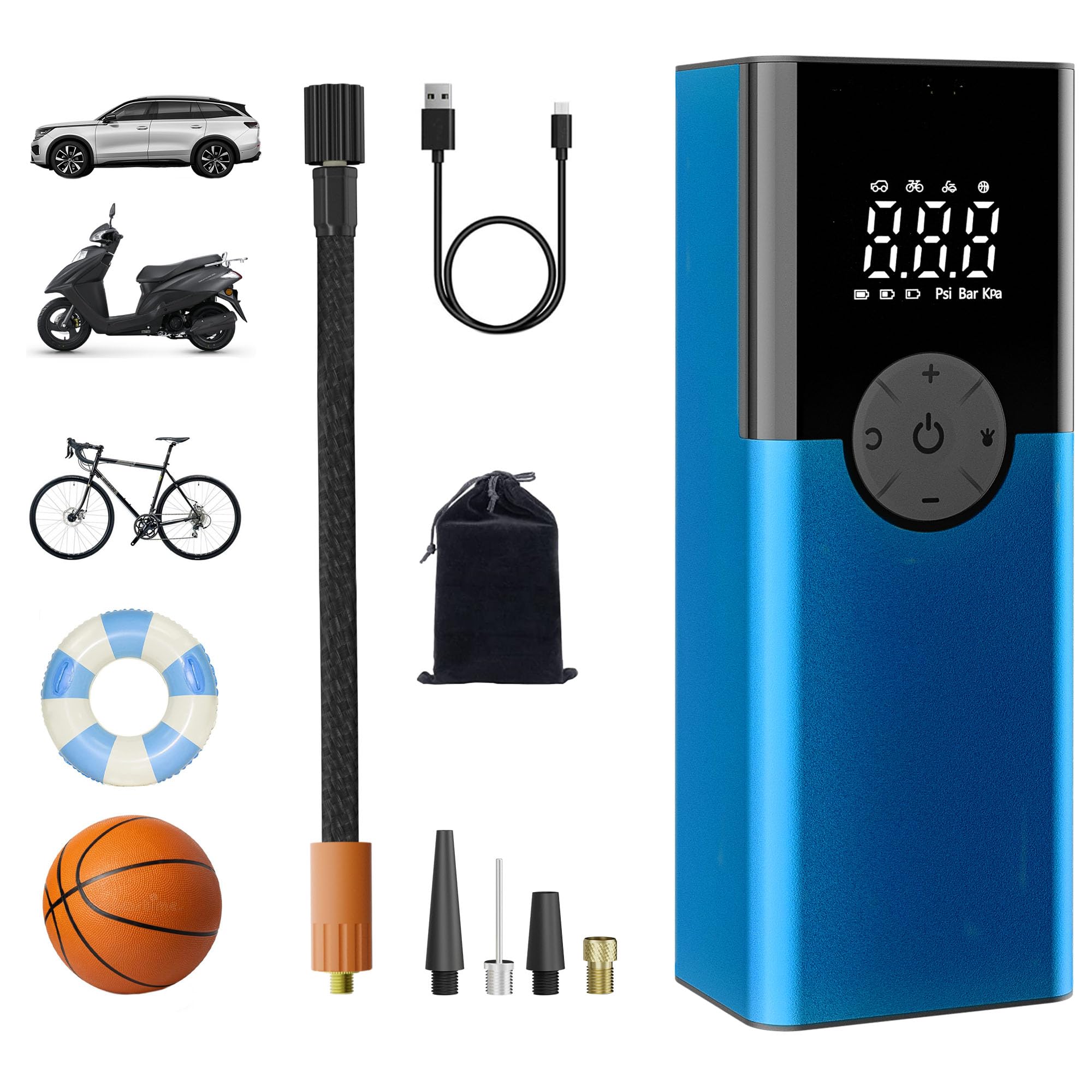 ZORUMAN Draagbare elektronische luchtpomp, 6000 mAh, 150 psi fietspomp, elektrisch, accucompressor met digitaal display en noodverlichting, acculuchtpomp voor auto, motorfiets, fiets, rood