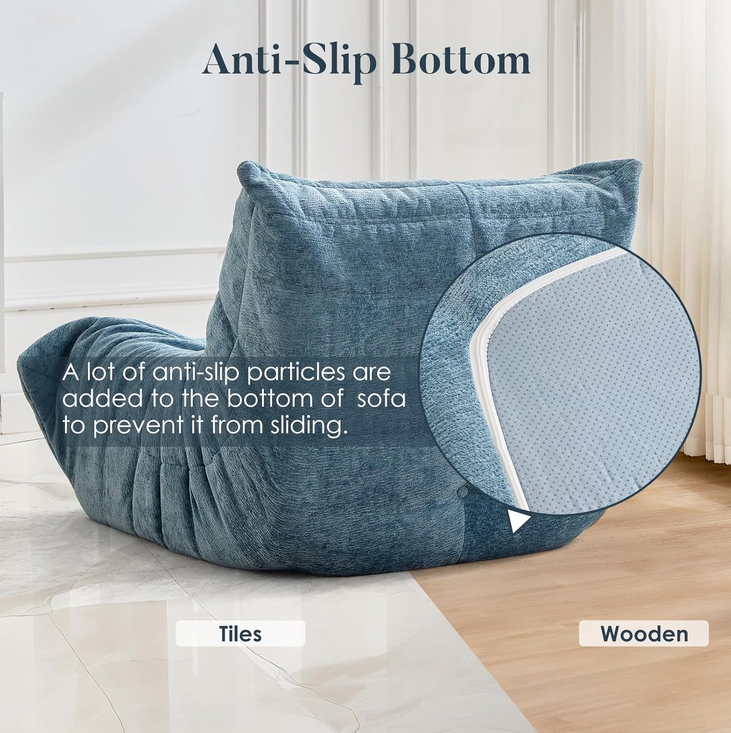 Bean Bag Chair for Adults and Kids Lazy Accent Chair Sofa Couch in Chenille, Mid Century Modern Side Chair for Bedroom, Office, Apartment, Gaming Venue, Green