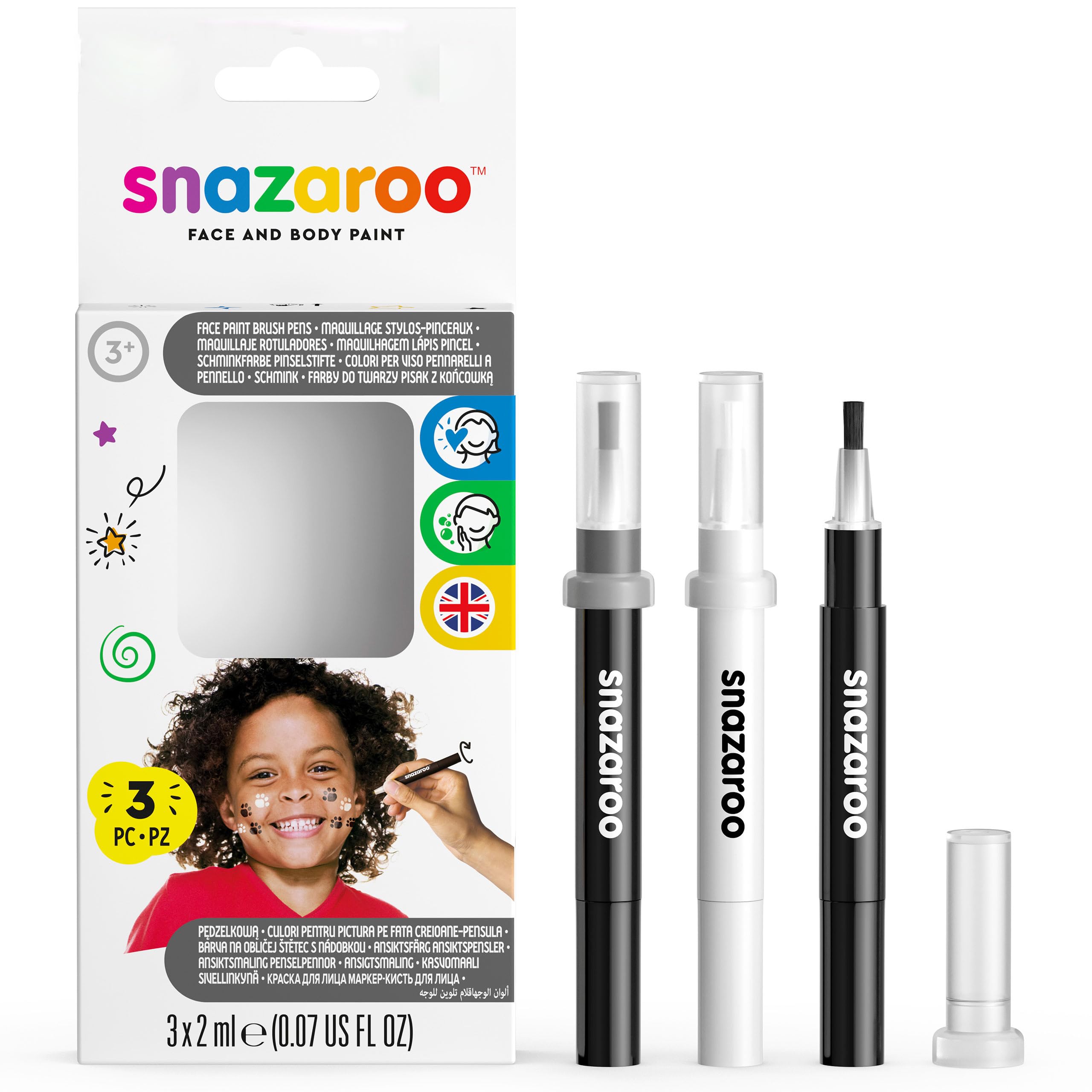 153 Snazaroo Face Painting Brush Pen Set - Monochrome (3Pk) Multicoloured