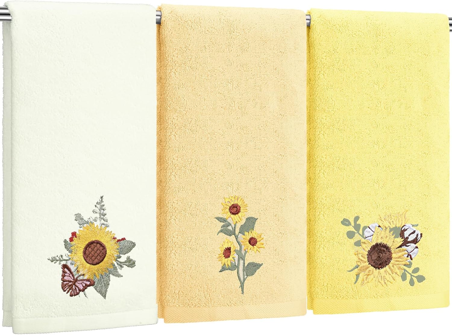 Sunflower Hand Towels Farmhouse Yellow Sunflower Bathroom Decor 14x29 Inch Embroidered Decorative Cute Yellow Summer Cotton Soft Absorbent Towels for Bathroom Kitchen Yellow,beige Sunflower
