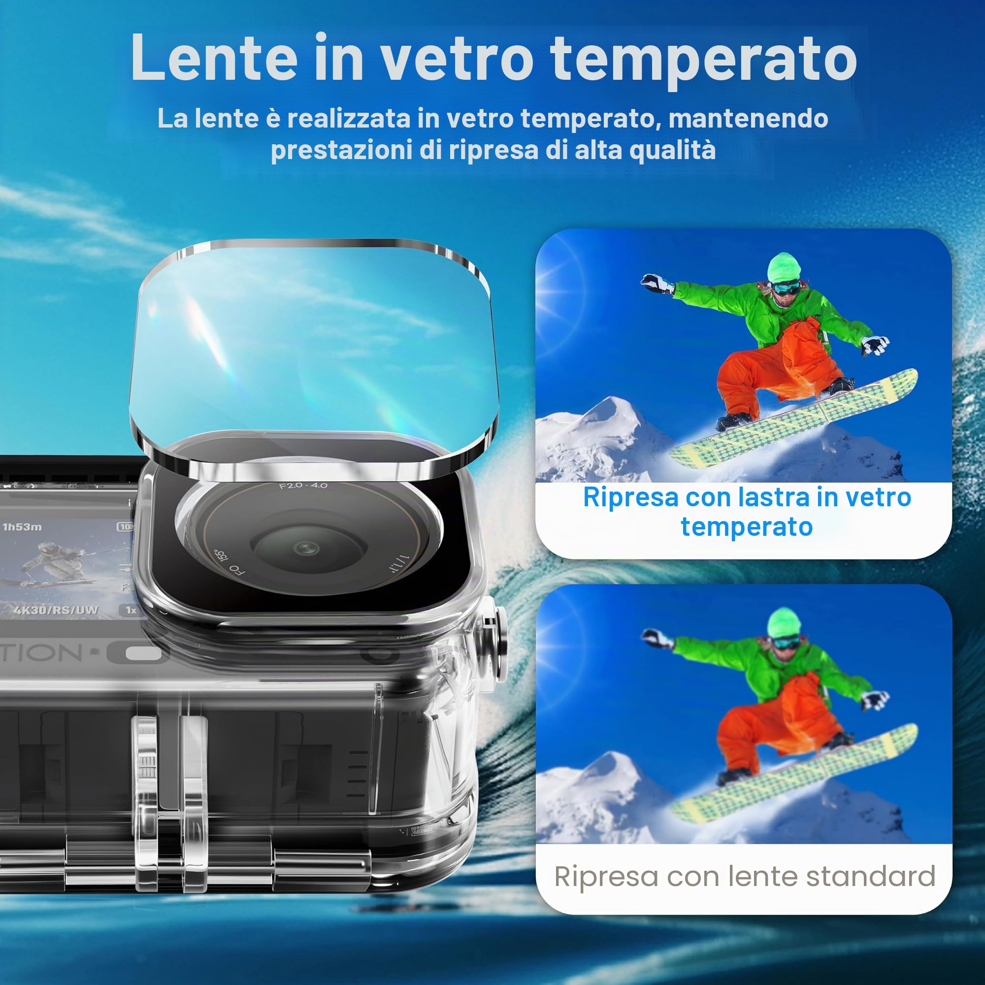 FitStill Custodia impermeabile 60 m per DJI Osmo Action 6, design a doppia scarpa fredda, anello di tenuta ispessito, lente in vetro ottico, accessorio DJI Osmo Action 6