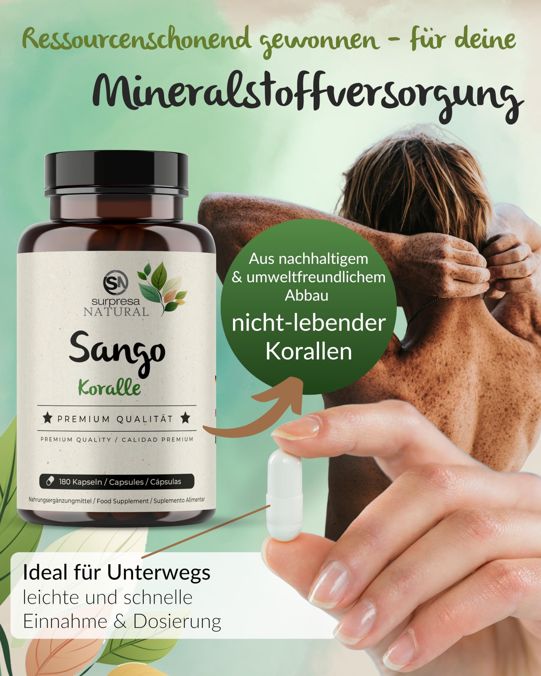 Sango-Meereskoralle-Kapseln I 3 x 180 Stück I Natürliches Supplement mit 3300mg Sango-Koralle-Pulver, 660mg Calcium & 330mg Magnesium I Vorrat für 6 Monate I hochdosiert & vegan