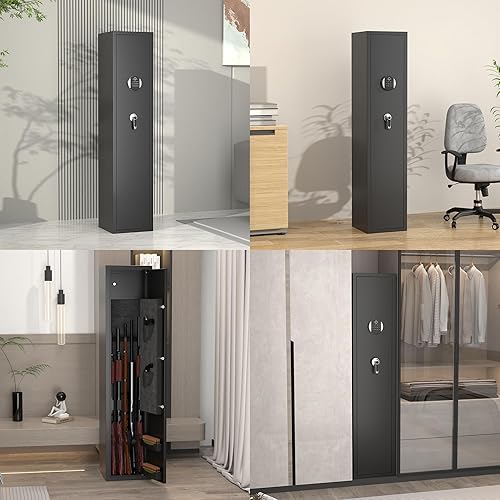 Miniatura 8 de Caja fuerte para 5 pistolas y huellas dactilares para rifles y pistolas domésticas, biométrica rápida para rifles y escopetas, gabinete largo para